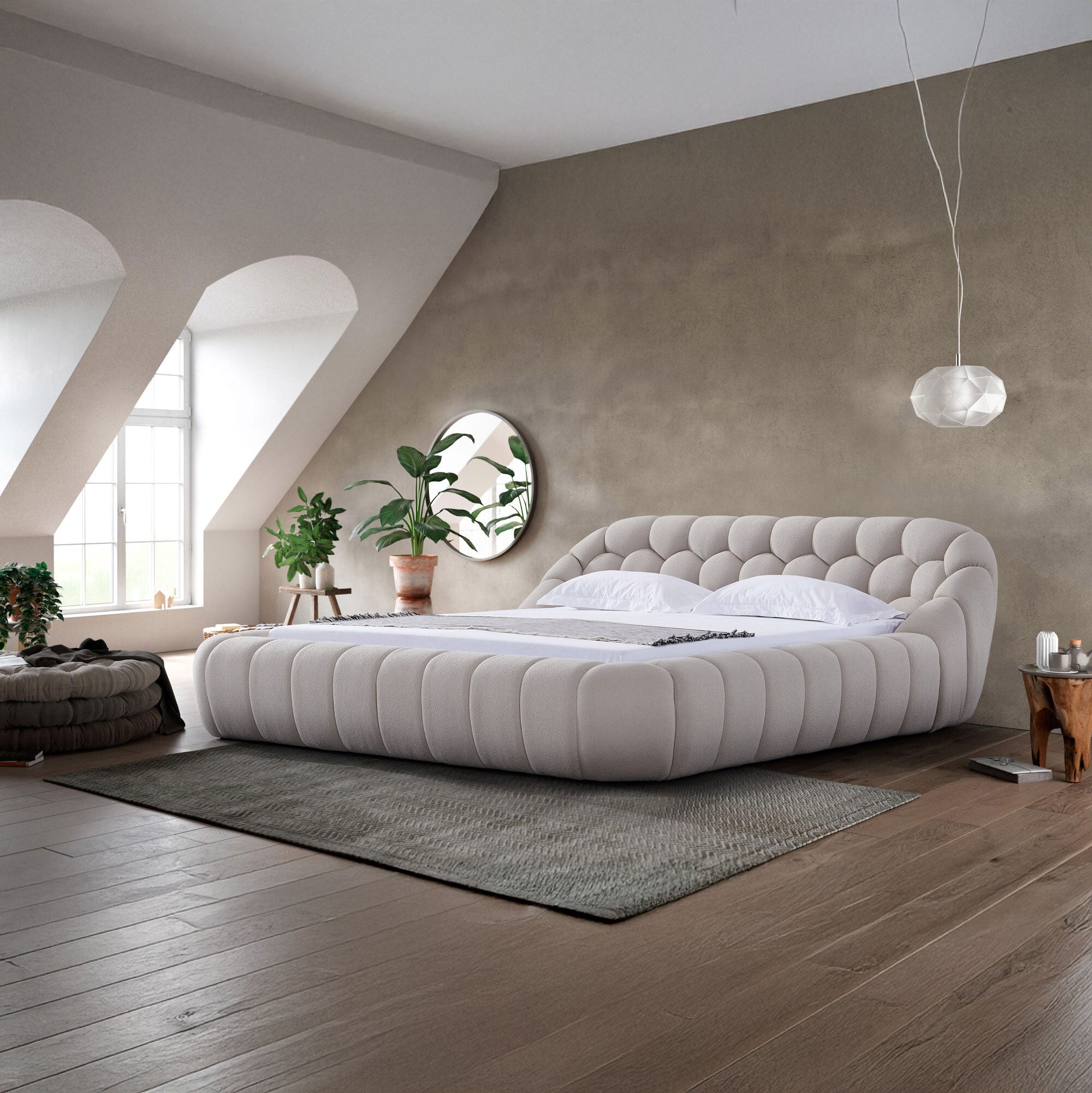 Dumonde kárpitozott ágy, bézs, Bubble, 180x200 cm