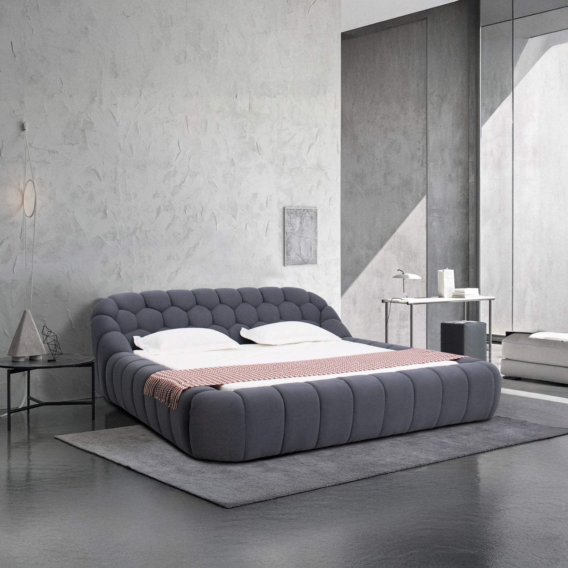 Dumonde hálószoba ágy, bézs kárpitozott, Bubble 180x200 cm