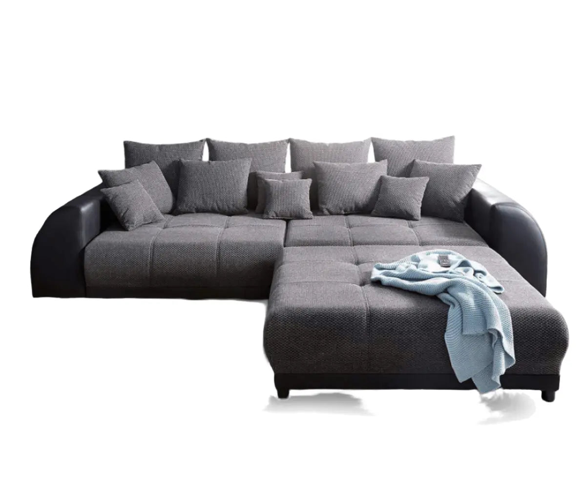 Canapea extensibilă dumonde cu 2 lăzi de depozitare si sezut confortabil din spuma high-density, Verona Magma Black 310x120 cm cu taburet inclus