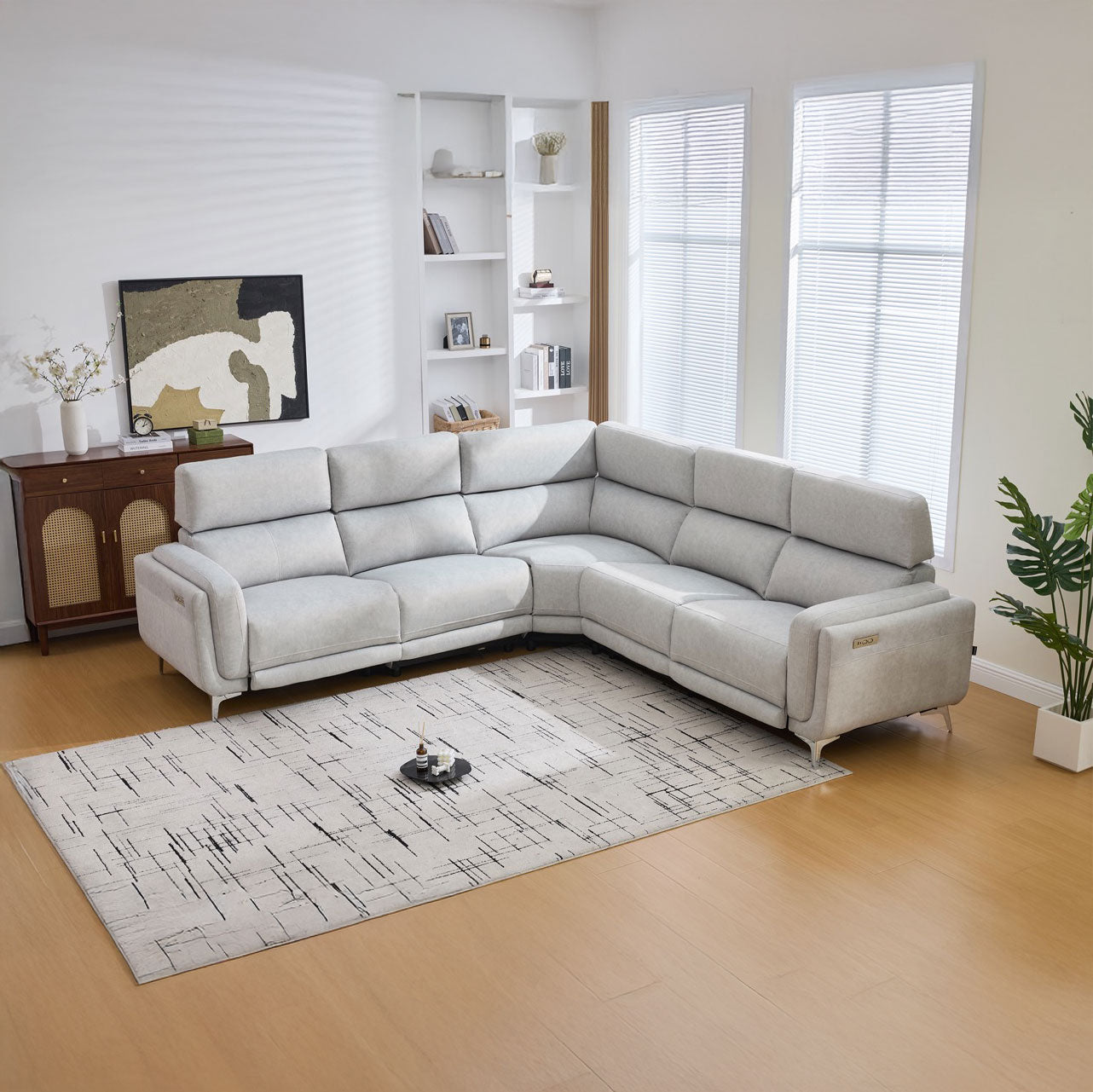 Dumonde sarokgarnitúra 2 elektromos relax funkcióval, állítható fejtámlákkal, USB töltővel, Arvion 341x103cm
