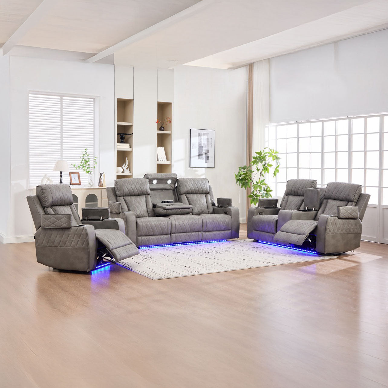 Dumonde 3+2+1 kanapé szett, elektromos relax funkció, vezeték nélküli töltés, USB-C, fűtött pohártartó, LED világítás, Selvar