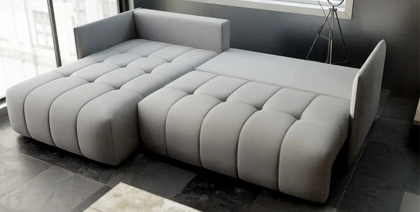 Colțar extensibil dumonde cu ladă de depozitare si sezut confortabil din spuma HR, Malta Enjoy Silver 235x185 cm Fabrica