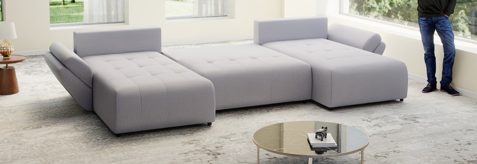 Colțar extensibil dumonde cu ladă de depozitare si sezut confortabil din spuma high-density, Berlin U Enjoy Gri 400x185 cm