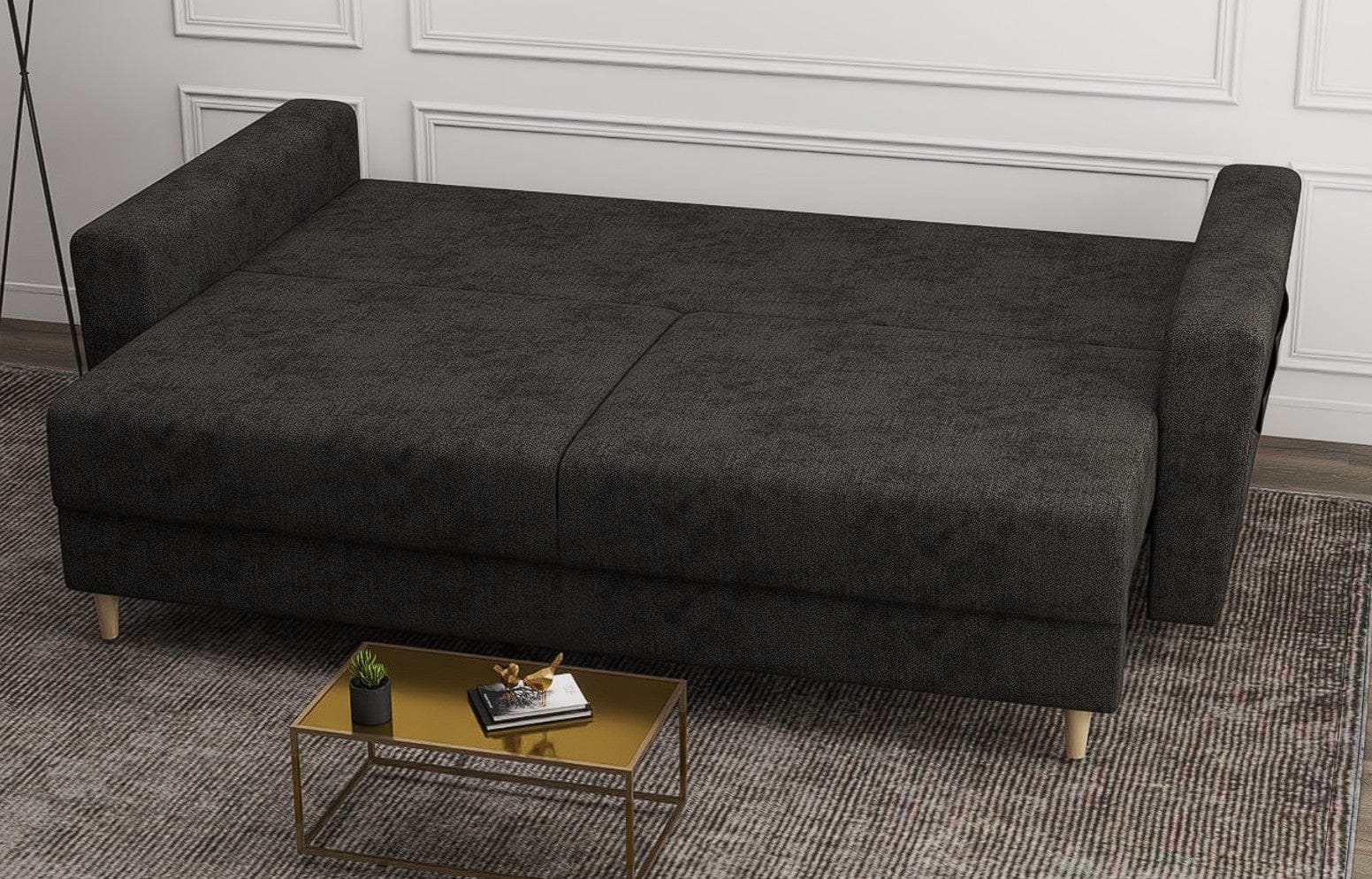 Canapea extensibilă dumonde cu ladă de depozitare si sezut confortabil din spuma HR, Summer Enjoy Negru 225x100 cm fabrica