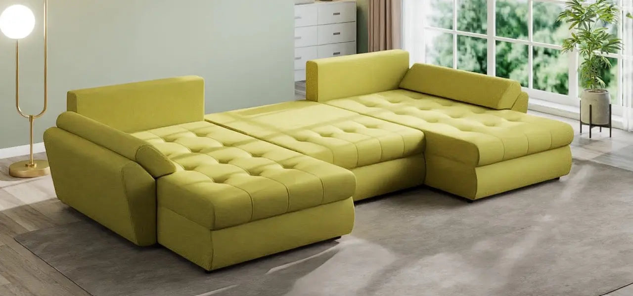 Colțar extensibil dumonde cu ladă de depozitare si sezut confortabil din spuma HR, Loana U Enjoy Green 355x185 cm Fabrica