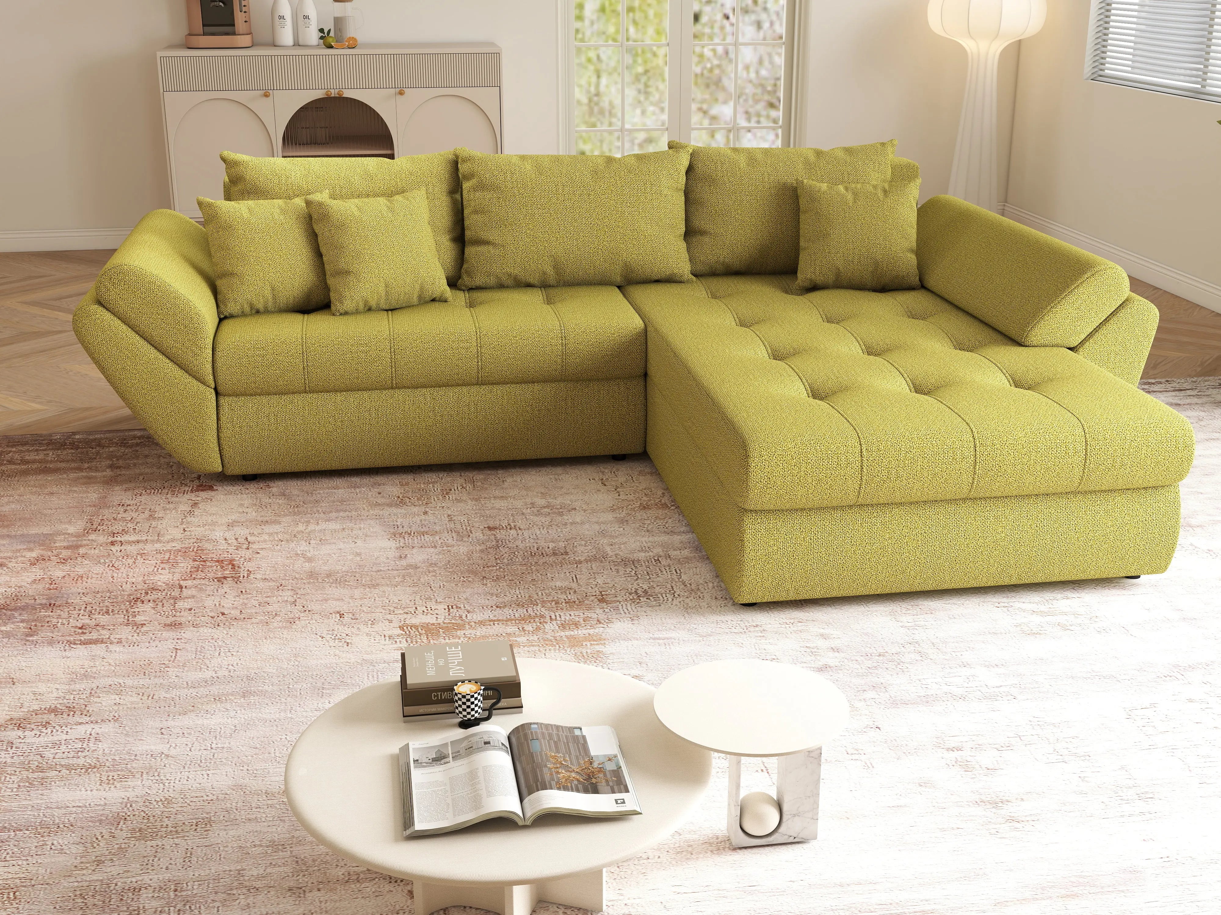Colțar extensibil dumonde cu ladă de depozitare si sezut confortabil din spuma HR, Loana Green Lux II 270x185 cm Fabrica