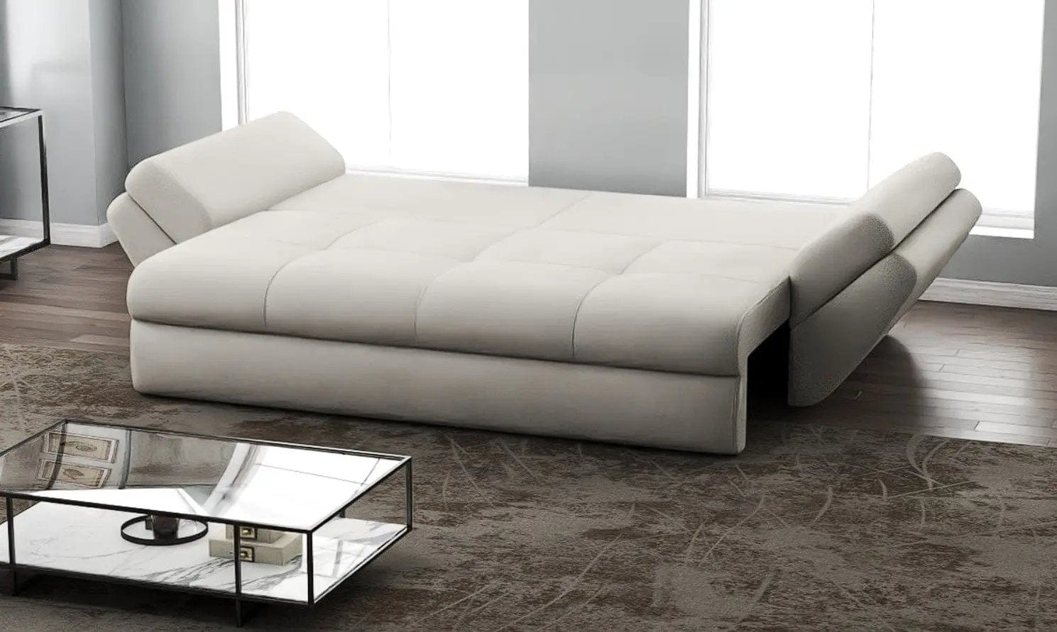 Canapea extensibilă dumonde cu ladă de depozitare si sezut confortabil din spuma HR, Loana Enjoy Bej 250x100 cm Fabrica