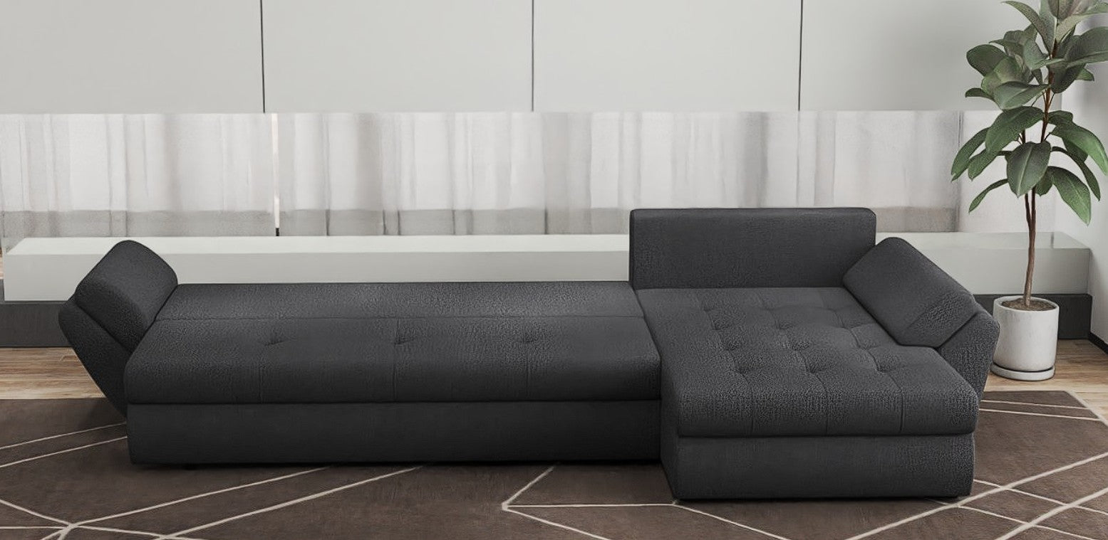 Colțar extensibil dumonde cu ladă de depozitare si sezut confortabil din spuma HR, Loana XL Enjoy Grafit 335x185 cm Fabrica