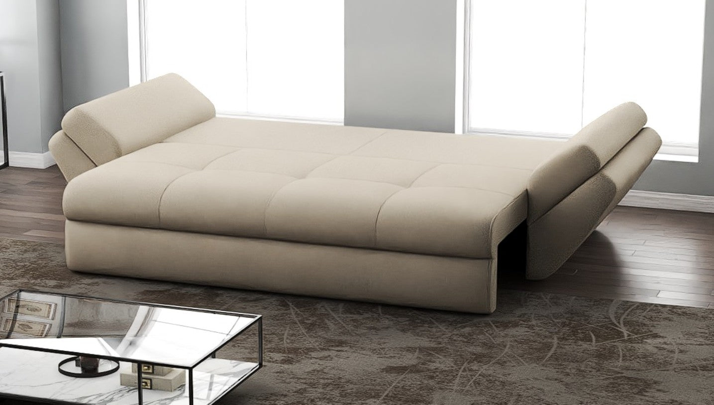 Canapea extensibilă dumonde cu ladă de depozitare si sezut confortabil din spuma HR, Loana Enjoy Camel 250x100 cm Fabrica