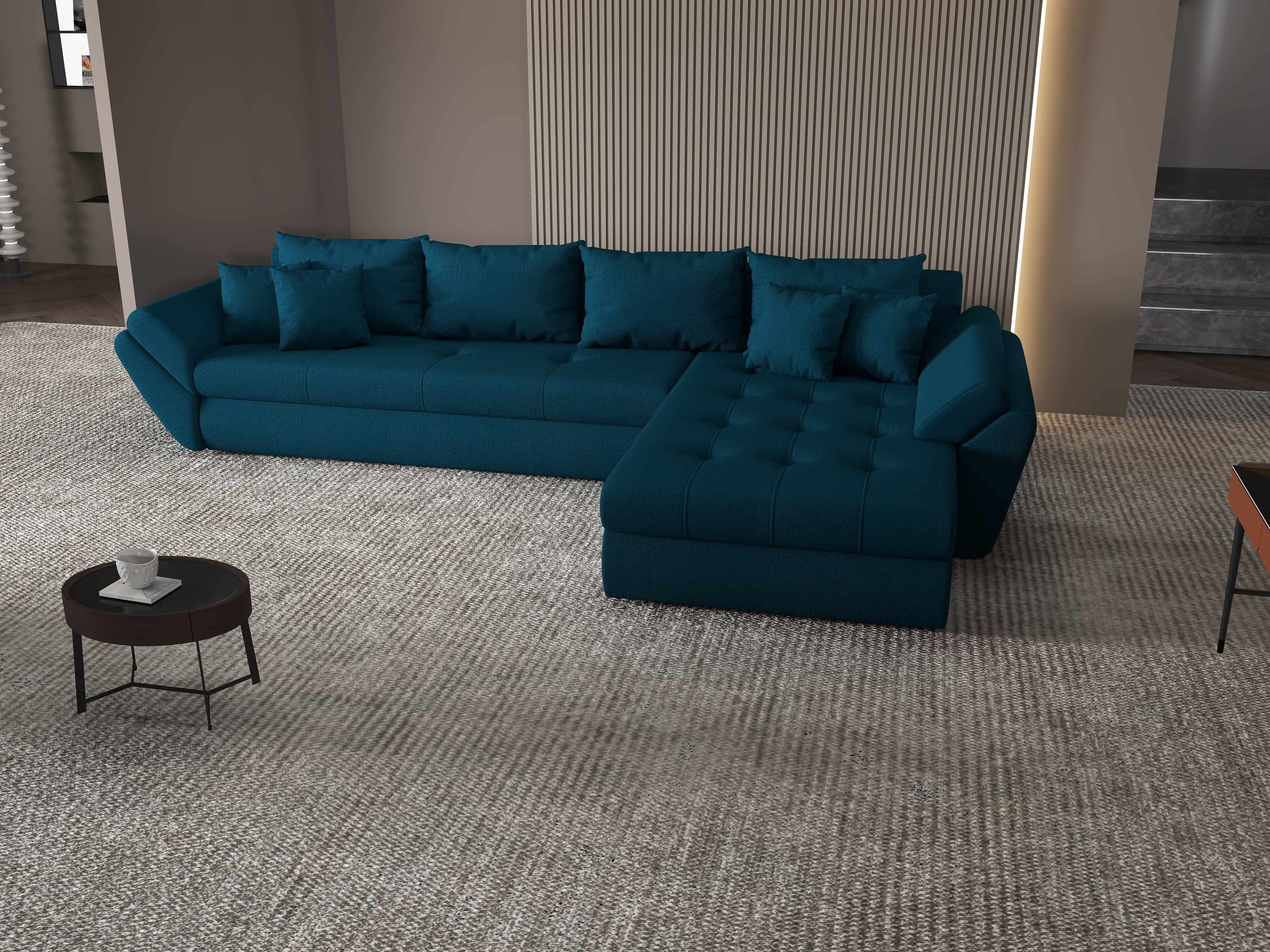 Colțar extensibil dumonde cu ladă de depozitare si sezut confortabil din spuma HR, Loana XL Enjoy Petrol II 335x185 cm Fabrica