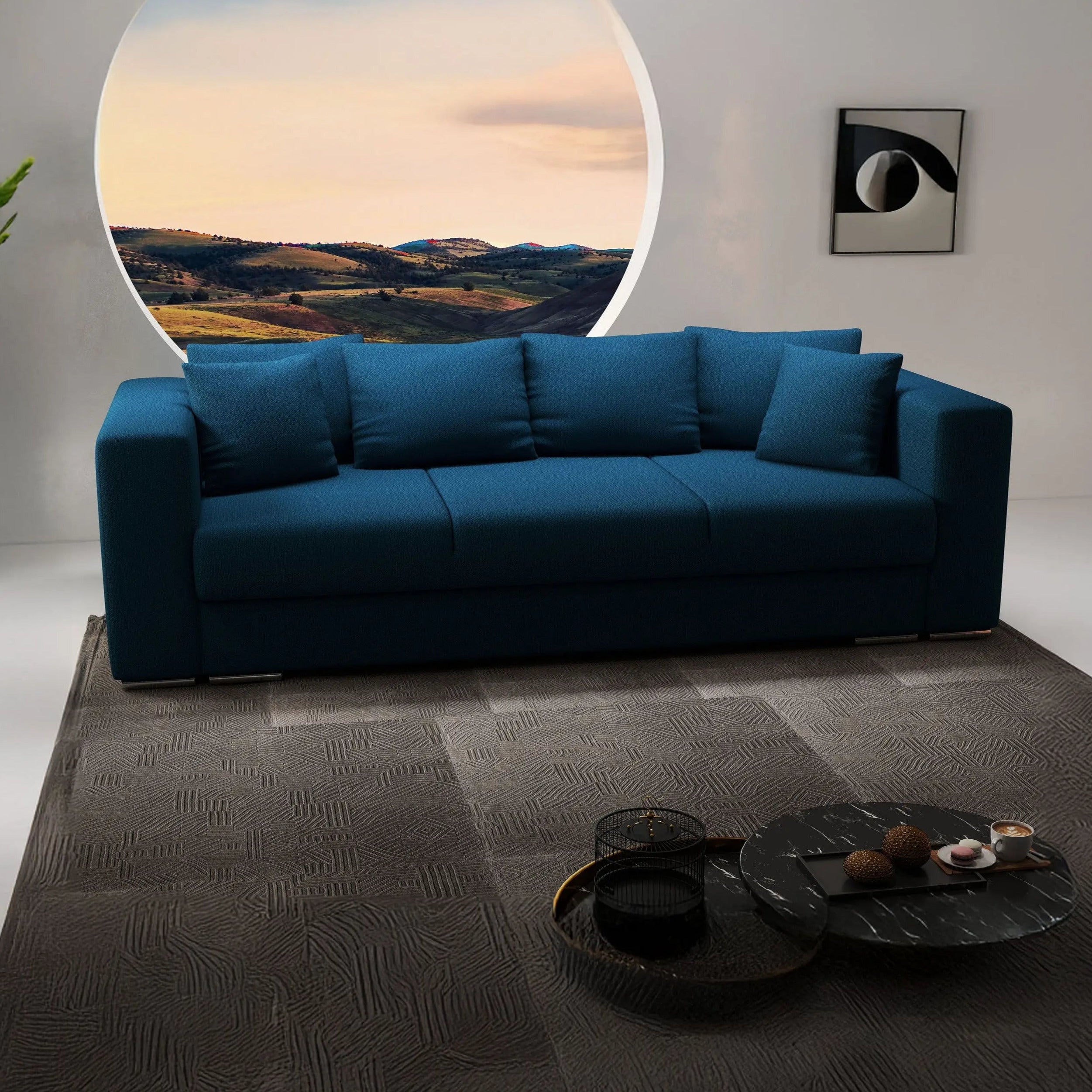 Canapea extensibilă dumonde cu ladă de depozitare si sezut confortabil din spuma HR, Gloria Green Petrol Lux 240x100 cm Fabrica