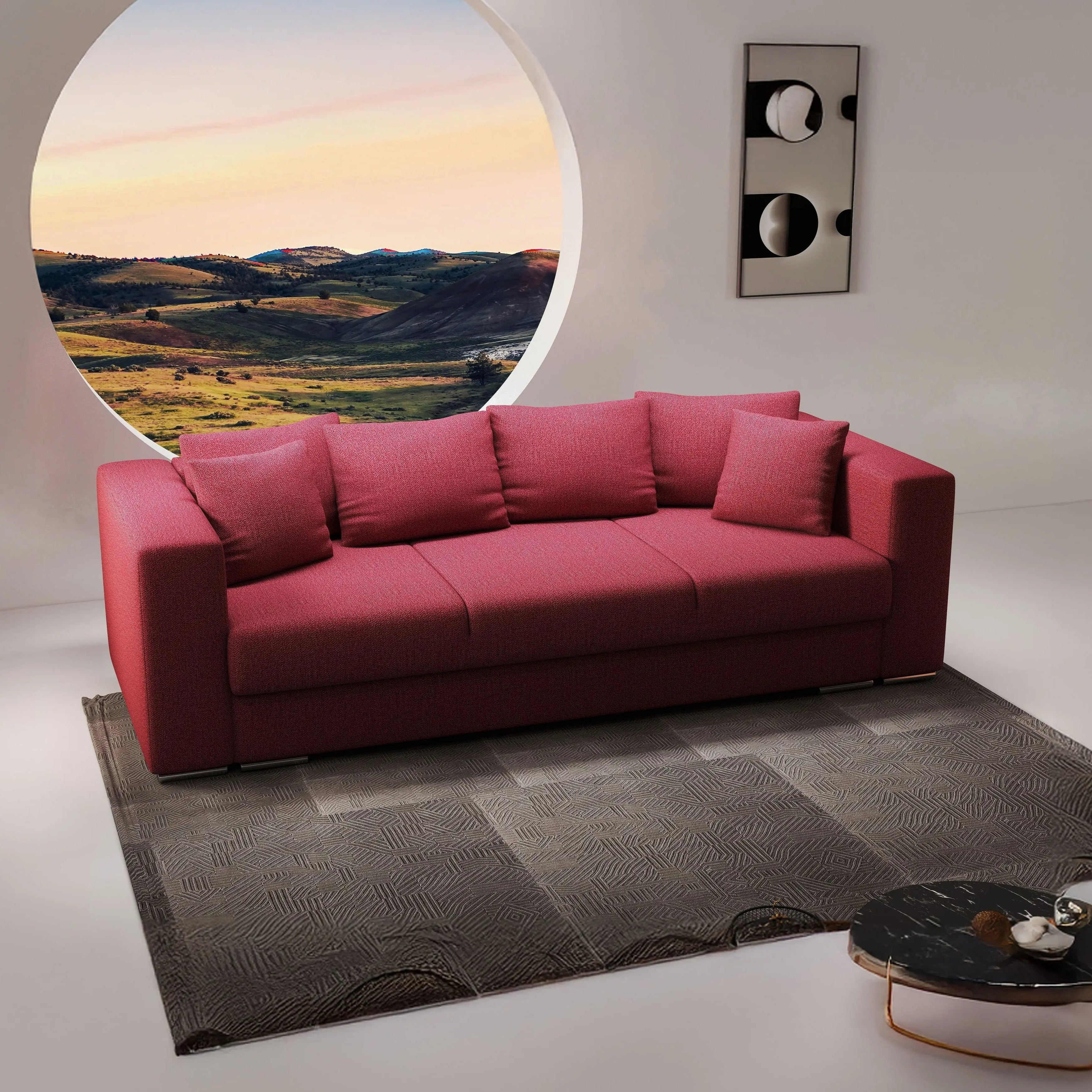 Canapea extensibilă dumonde cu ladă de depozitare si sezut confortabil din spuma HR, Gloria Bordoux 240x100 cm Fabrica