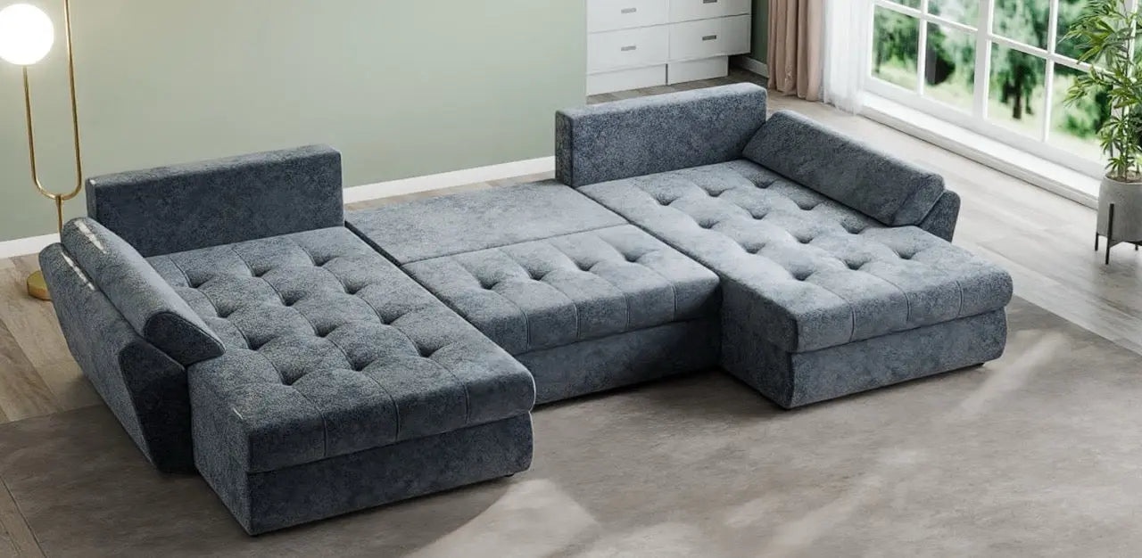 Colțar extensibil dumonde cu ladă de depozitare si sezut confortabil din spuma HR, Loana U Euphoria Grafit 355x185 cm Fabrica