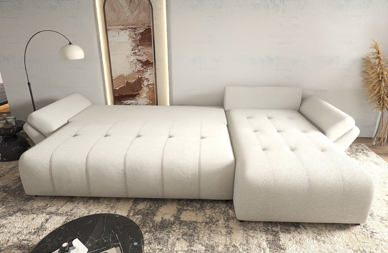 Colțar extensibil dumonde cu ladă de depozitare si sezut confortabil din spuma high-density, Berlin XL Vibe Mint 85 350x185 cm