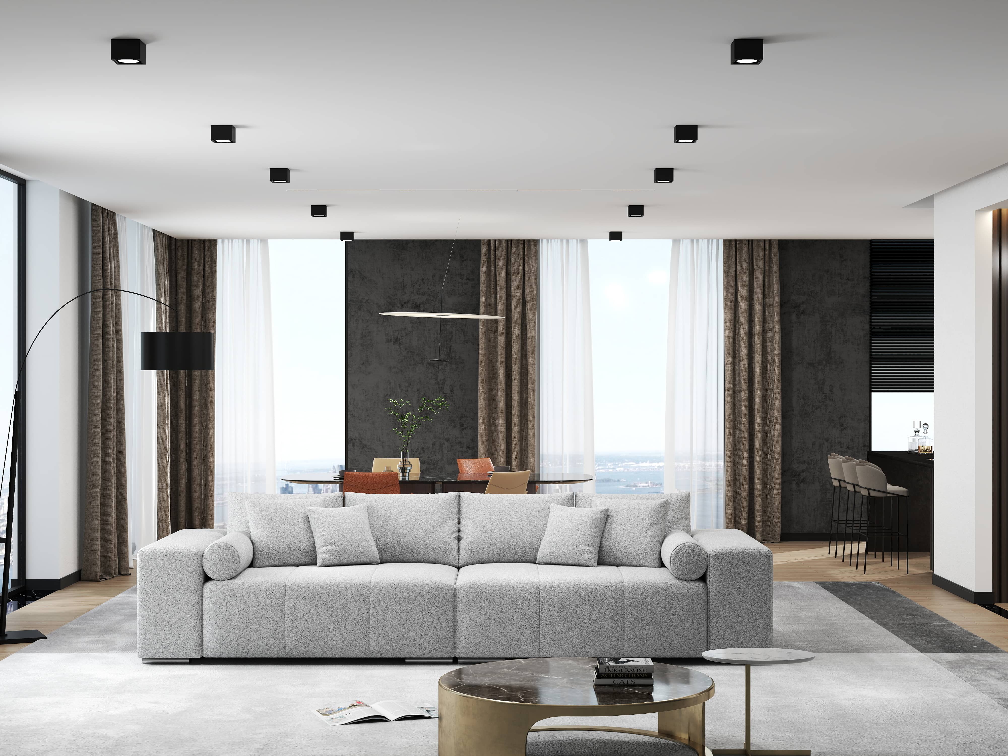 Canapea extensibilă dumonde cu ladă de depozitare si sezut confortabil din spuma HR, Marbela Enjoy Grey XXL 295x100 cm fabrica