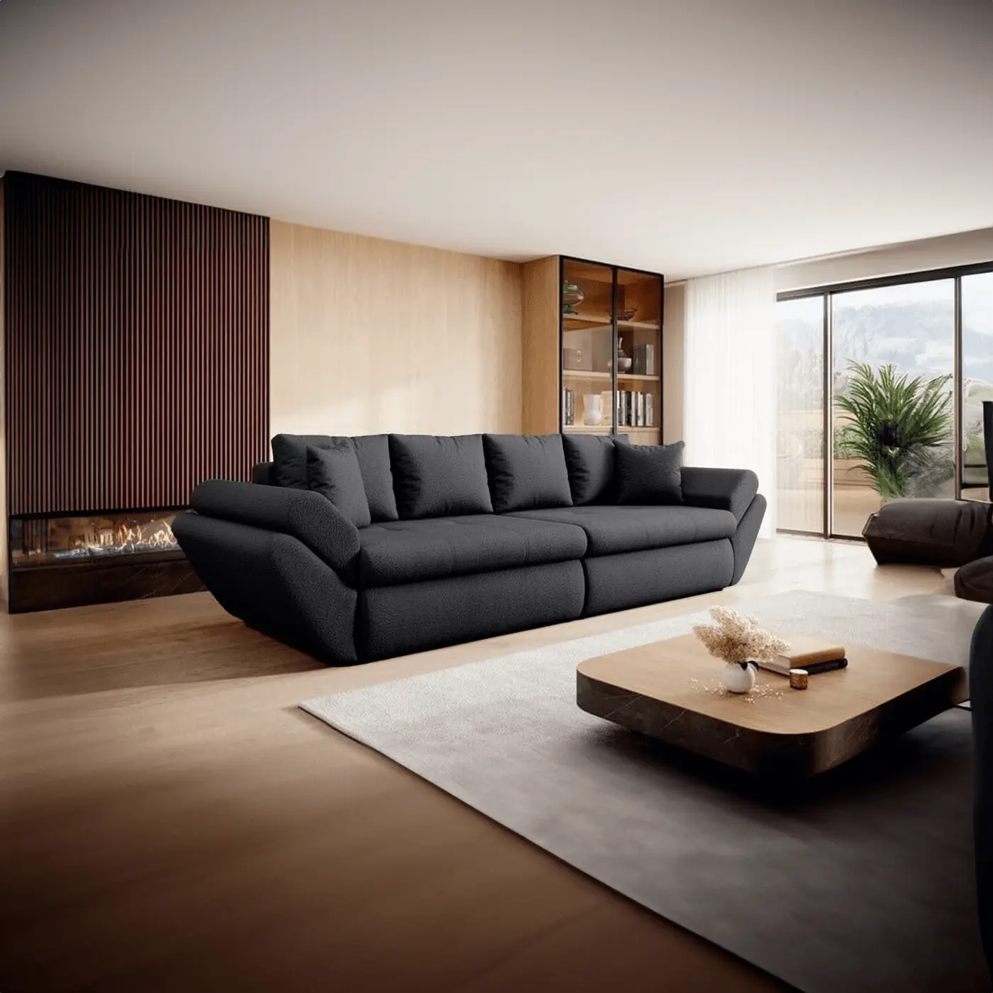 Canapea extensibilă dumonde cu ladă de depozitare si sezut confortabil din spuma HR, Loana Euphoria Black 300x100 cm Fabrica