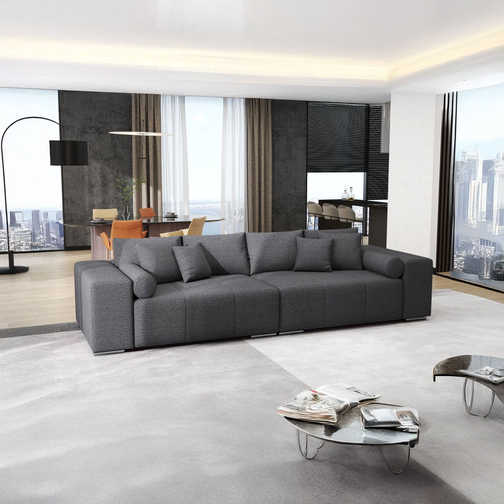 Canapea extensibilă dumonde cu ladă de depozitare si sezut confortabil din spuma HR, Marbela Enjoy Grafit XXL 295x100 cm fabrica