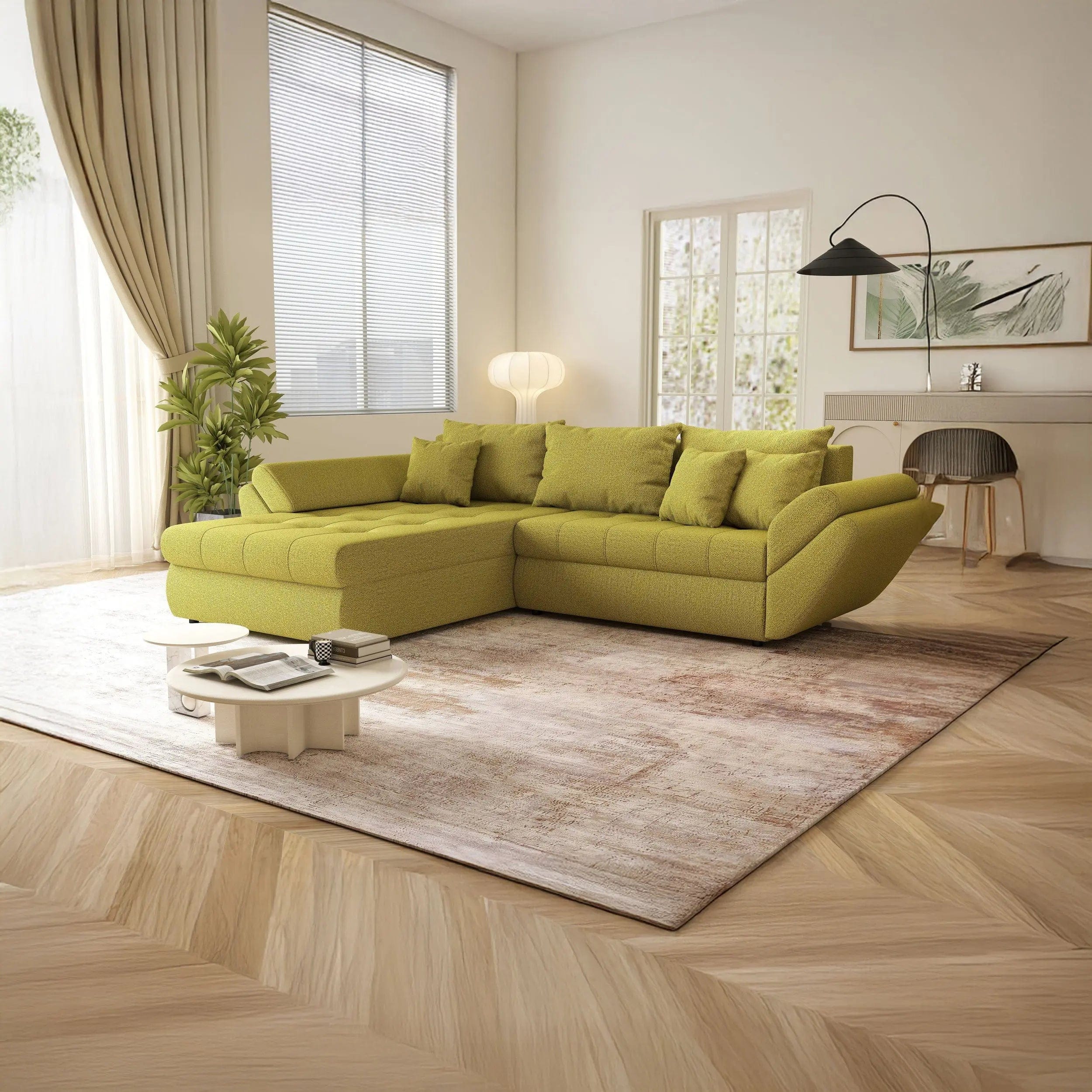 Colțar extensibil dumonde cu ladă de depozitare si sezut confortabil din spuma HR, Loana Green Lux 270x185 cm Fabrica