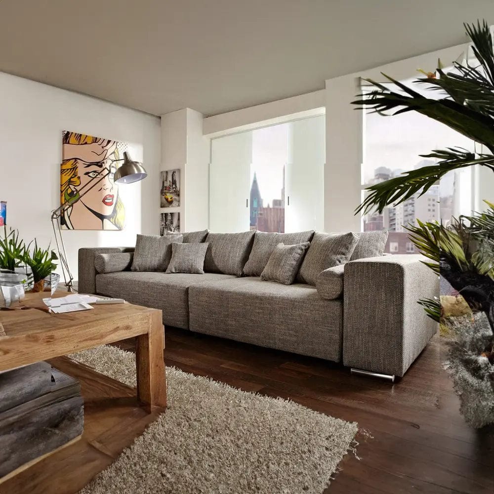 dumonde Kinyitható kanapé tárolórekesszel és kényelmes, nagy sűrűségű habszivacs ülőrésszel, Marbela Magma Grey XXL 295x100 cm