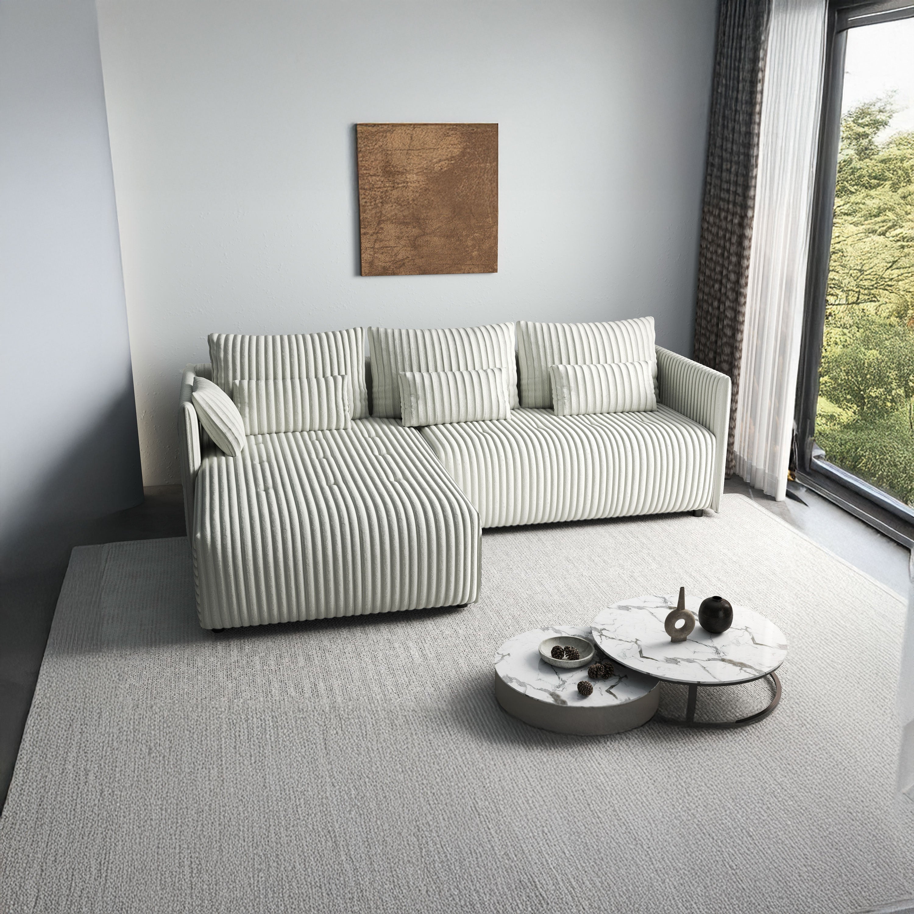 Colțar extensibil dumonde cu ladă de depozitare si sezut confortabil din spuma HR, Malta Ambience White 235x185 cm Fabrica