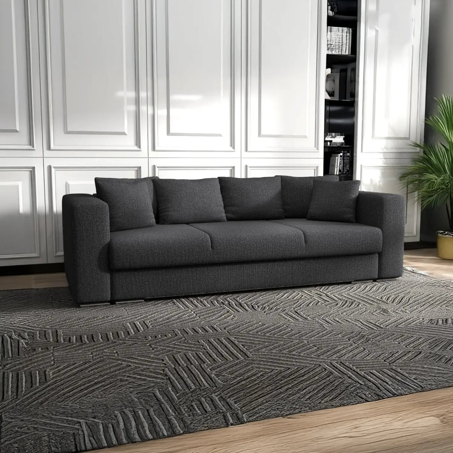 Canapea extensibilă dumonde cu ladă de depozitare si sezut confortabil din spuma HR, Gloria gri grafit 240x100 cm Fabrica