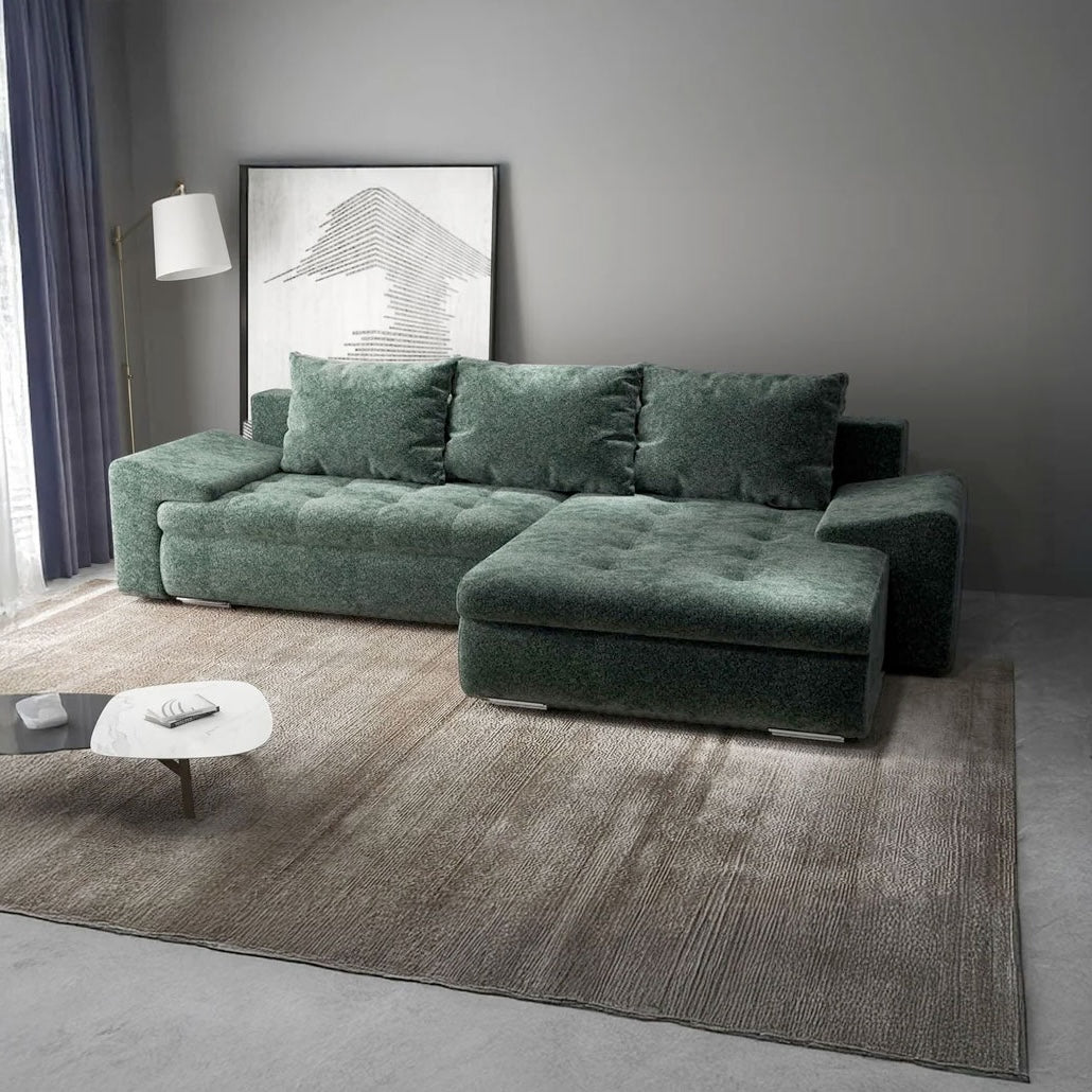 Colțar extensibil dumonde cu ladă de depozitare si sezut confortabil din spuma HR, Leonardo Euphoria Verde 260x185 cm II Fabrica