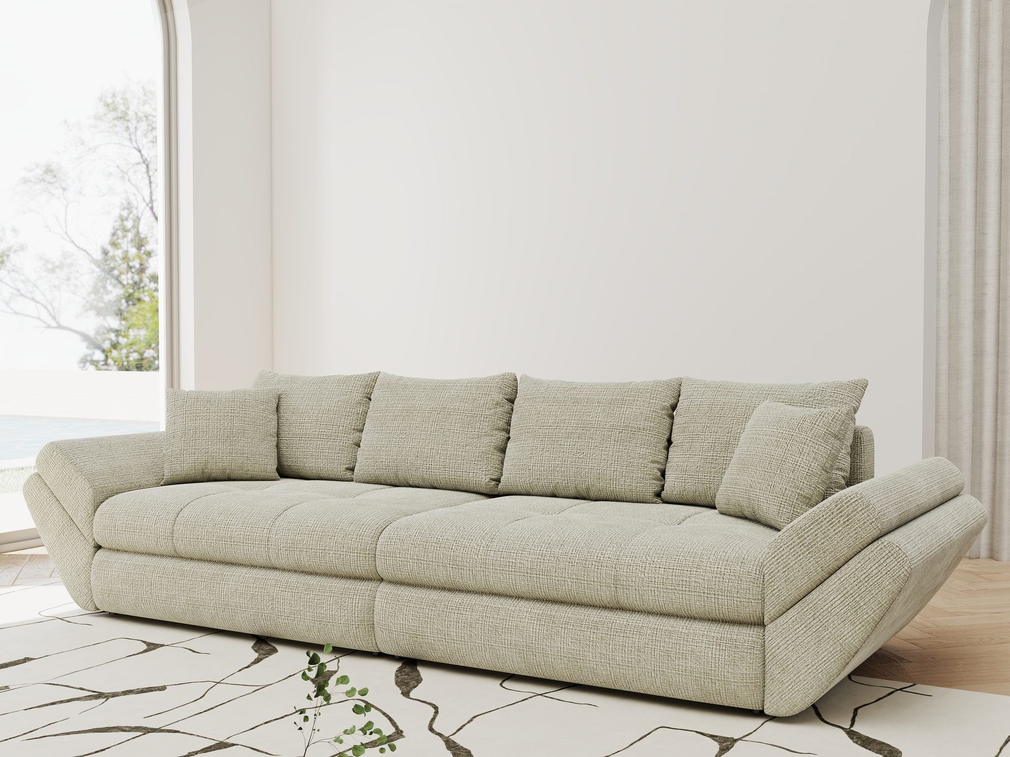 Dumonde kihúzható kanapé tárolórekesszel és kényelmes, nagy sűrűségű habszivacs ülőrésszel, Loana Cremona Bézs 300x100 cm