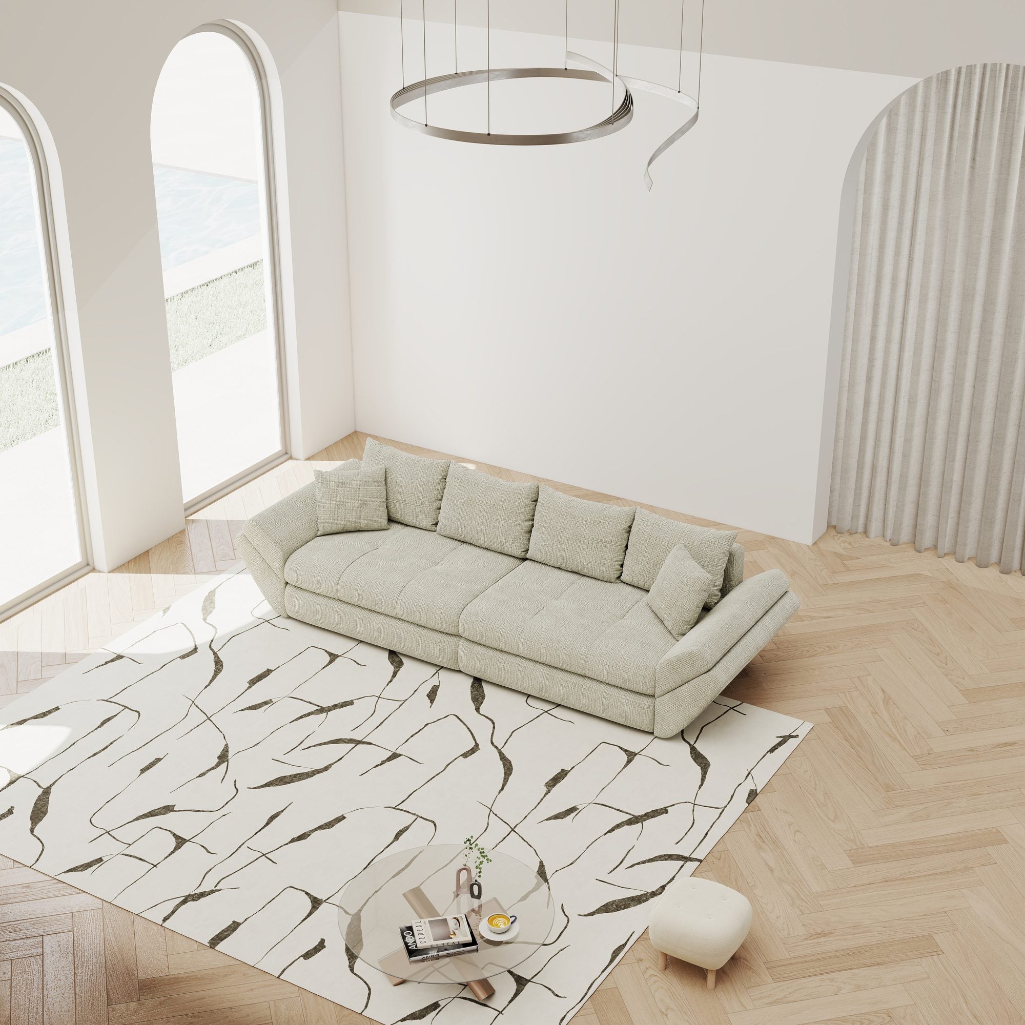Dumonde kihúzható kanapé tárolórekesszel és kényelmes, nagy sűrűségű habszivacs ülőrésszel, Loana Cremona Bézs 300x100 cm