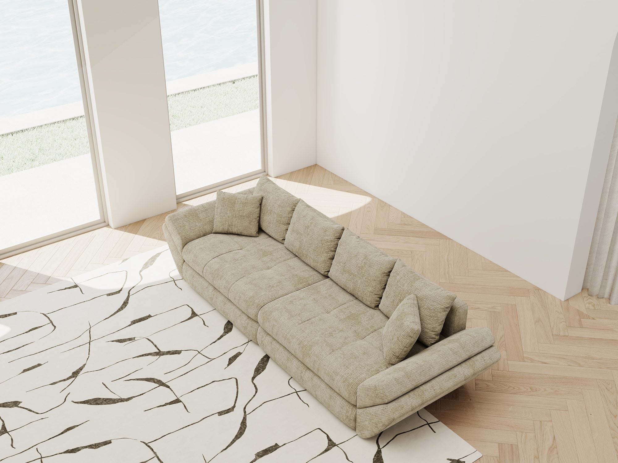 Dumonde kihúzható kanapé tároló rekesszel és kényelmes, nagy sűrűségű habszivacs ülőfelülettel, Loana Cremona Bézs 300x100 cm