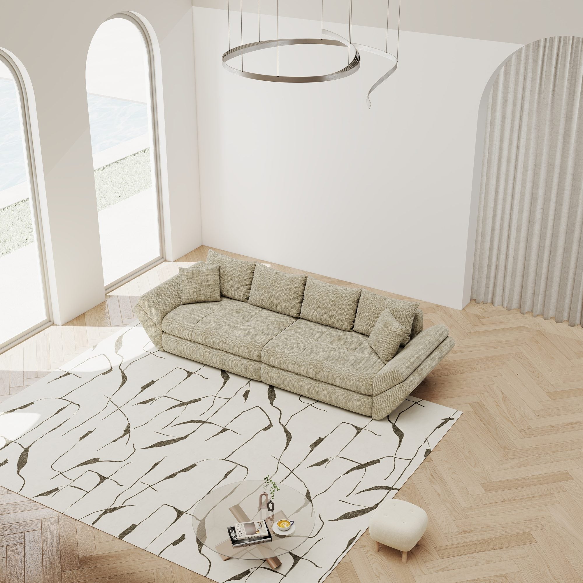 Dumonde kihúzható kanapé tároló rekesszel és kényelmes, nagy sűrűségű habszivacs ülőfelülettel, Loana Cremona Bézs 300x100 cm
