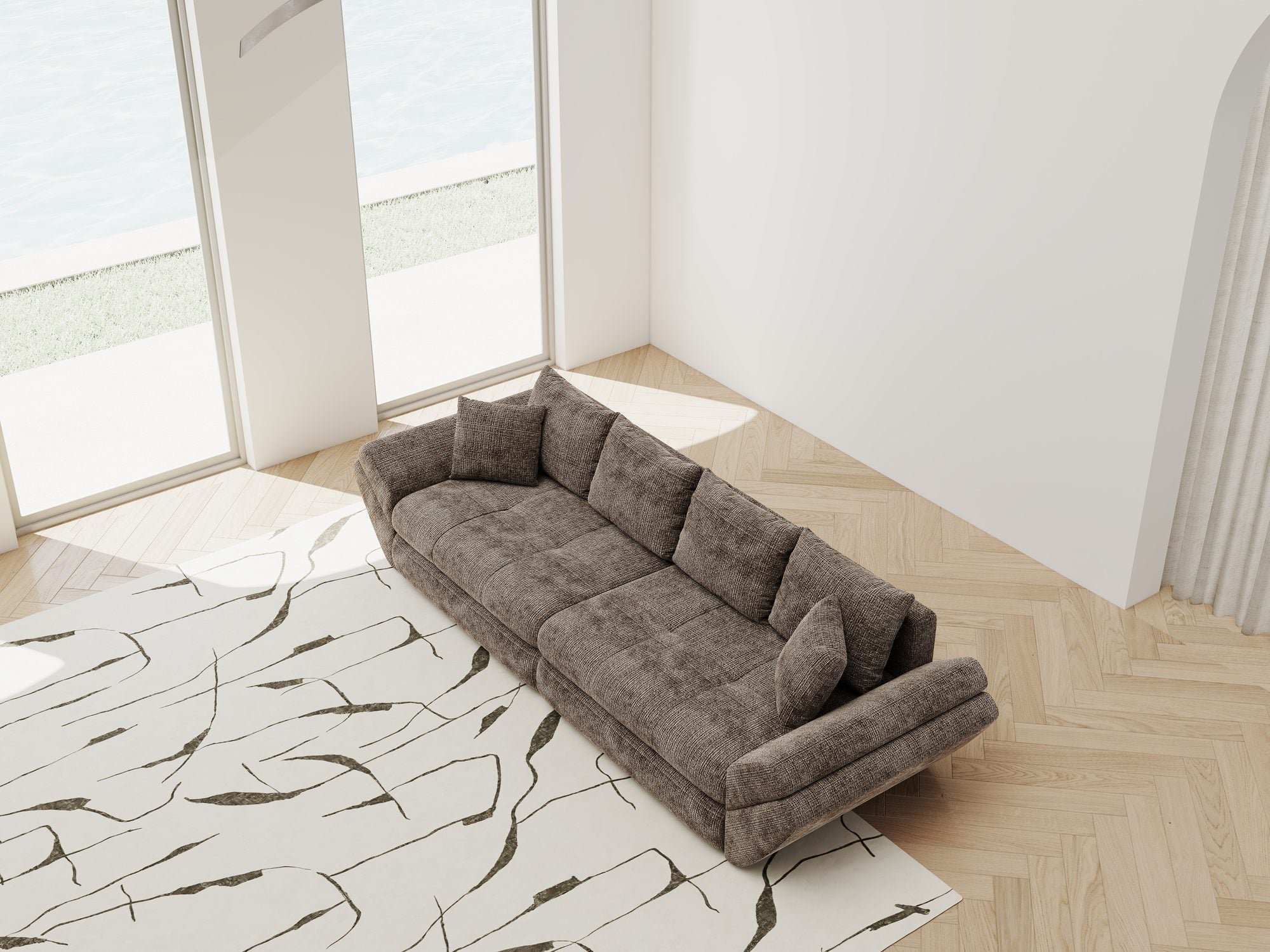 Dumonde kihúzható kanapé tárolórekesszel és kényelmes, nagy sűrűségű habszivacs ülőrésszel, Loana Cremona Barna-beige 300x100 cm