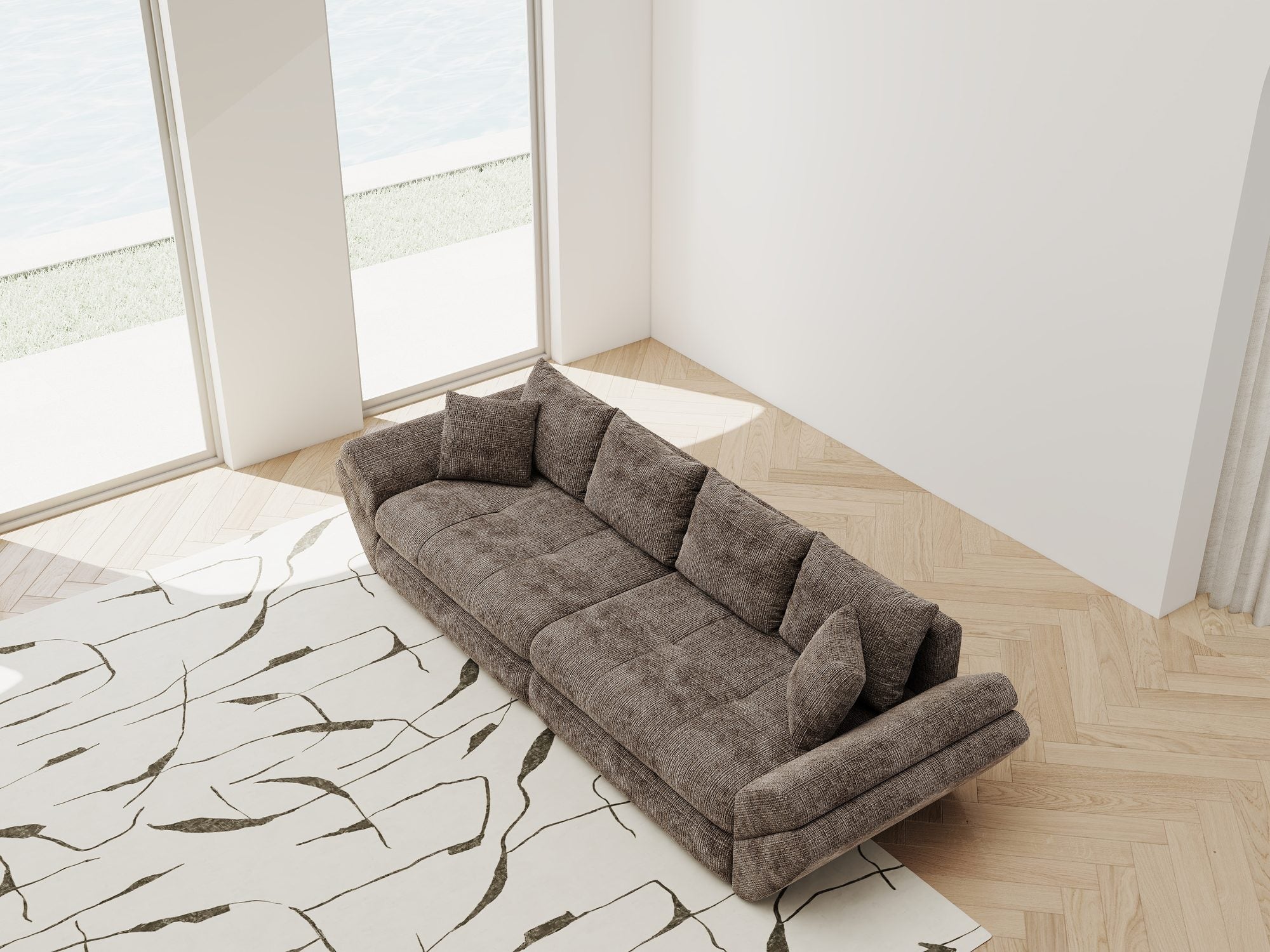 Dumonde kihúzható kanapé tárolórekesszel és kényelmes, nagy sűrűségű habszivacs ülőrésszel, Loana Cremona Barna-beige 300x100 cm