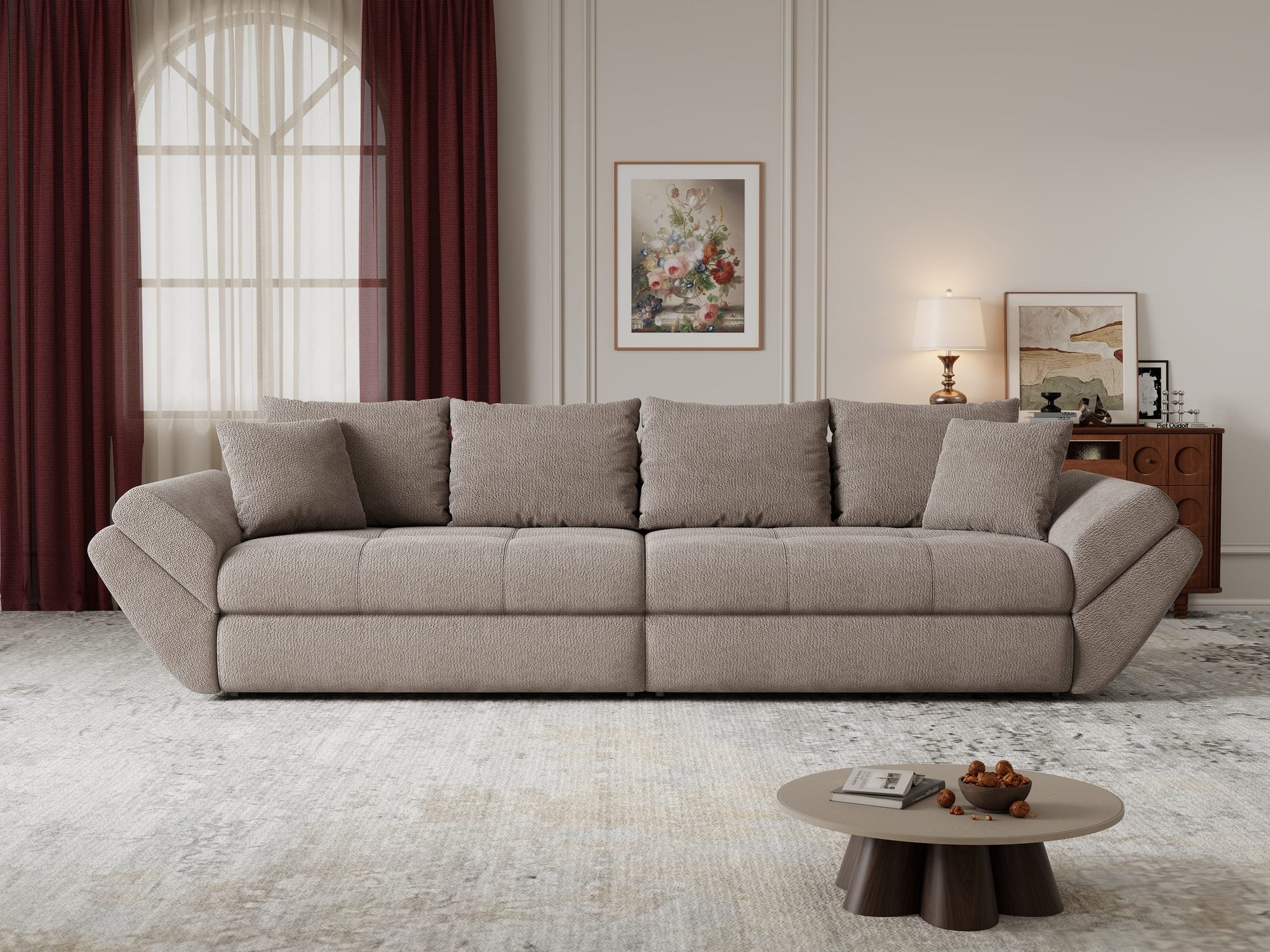 Dumonde kihúzható kanapé tárolórekesszel és kényelmes, nagy sűrűségű habszivacs ülőrésszel, Loana Vibe Barna 300x100 cm