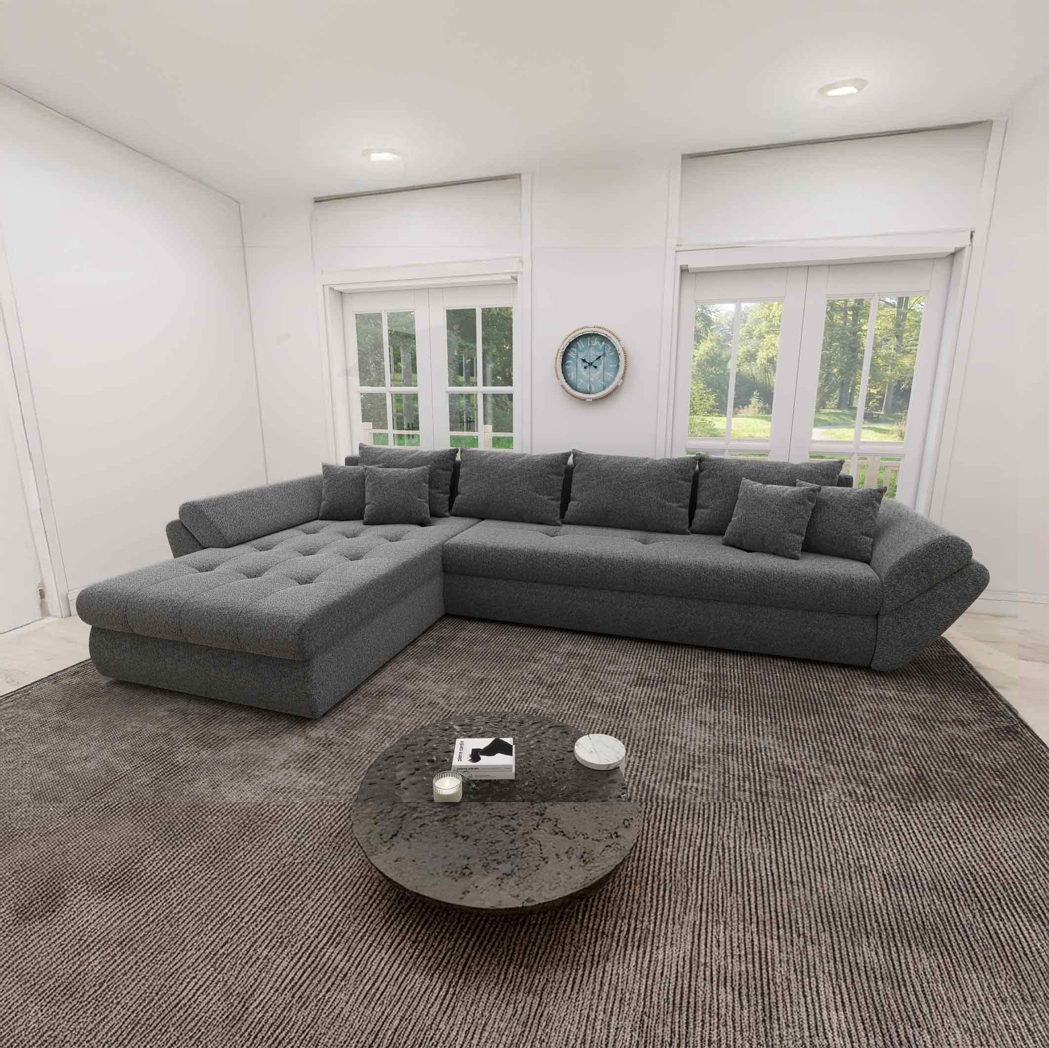 Colțar extensibil dumonde cu ladă de depozitare si sezut confortabil din spuma high-density, Loana XL Monte Gri 90 335x185 cm