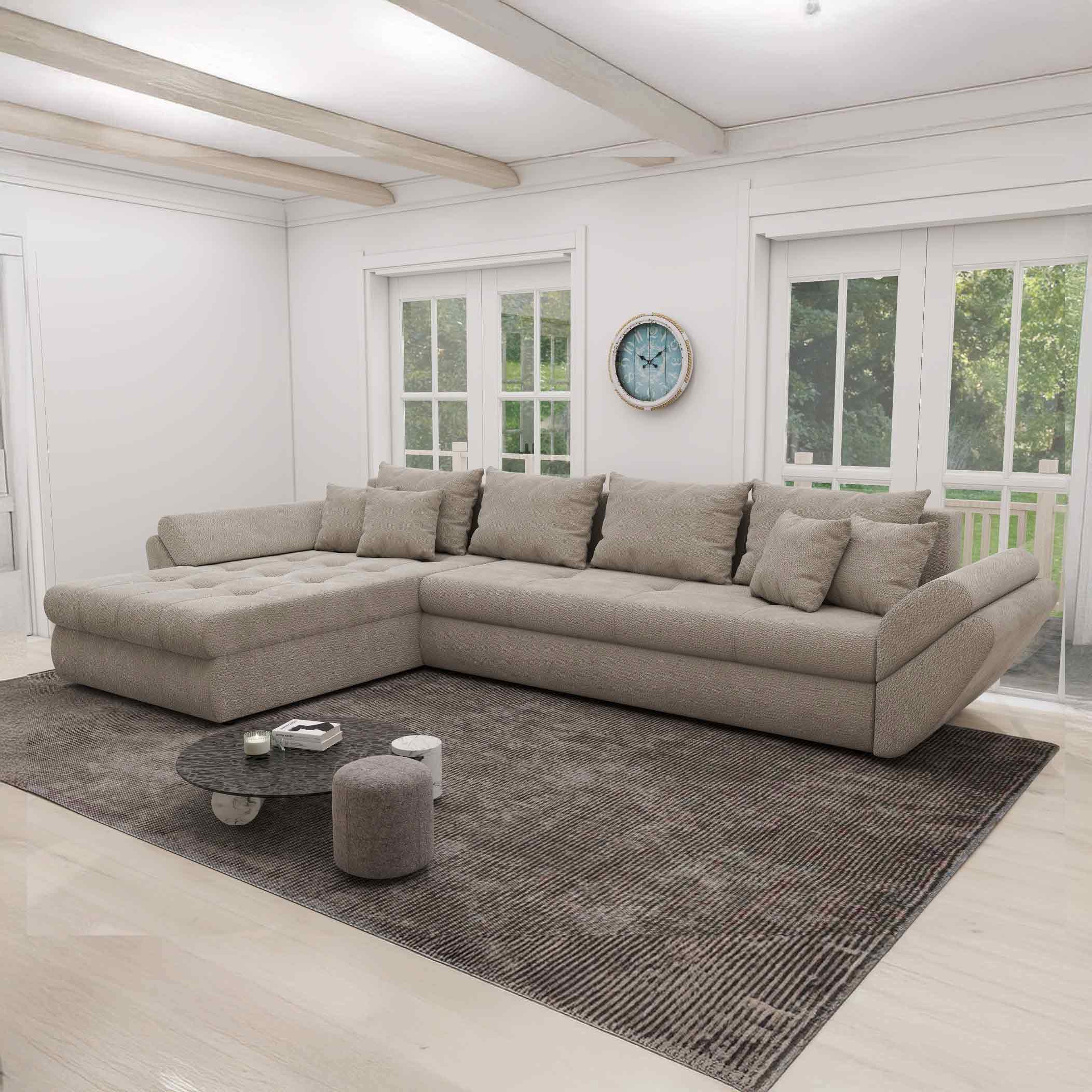 Colțar extensibil dumonde cu ladă de depozitare si sezut confortabil din spuma high-density, Loana XL Vibe Bej 06 335x185 cm
