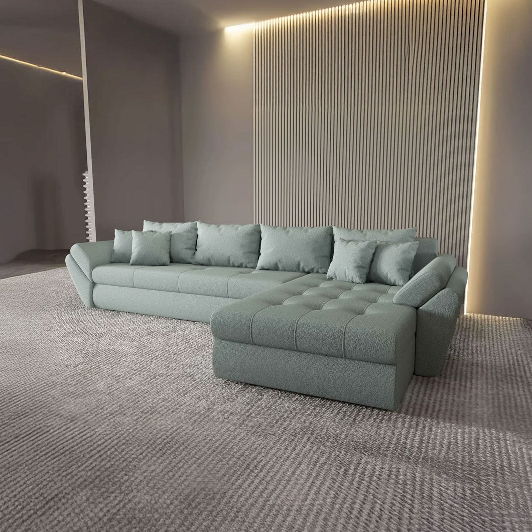 Colțar extensibil dumonde cu ladă de depozitare si sezut confortabil din spuma HR, Loana XL Enjoy Mint II 335x185 cm Fabrica