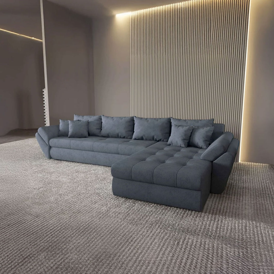 Colțar extensibil dumonde cu ladă de depozitare si sezut confortabil din spuma HR, Loana XL Enjoy Antracit II 335x185 cm Fabrica