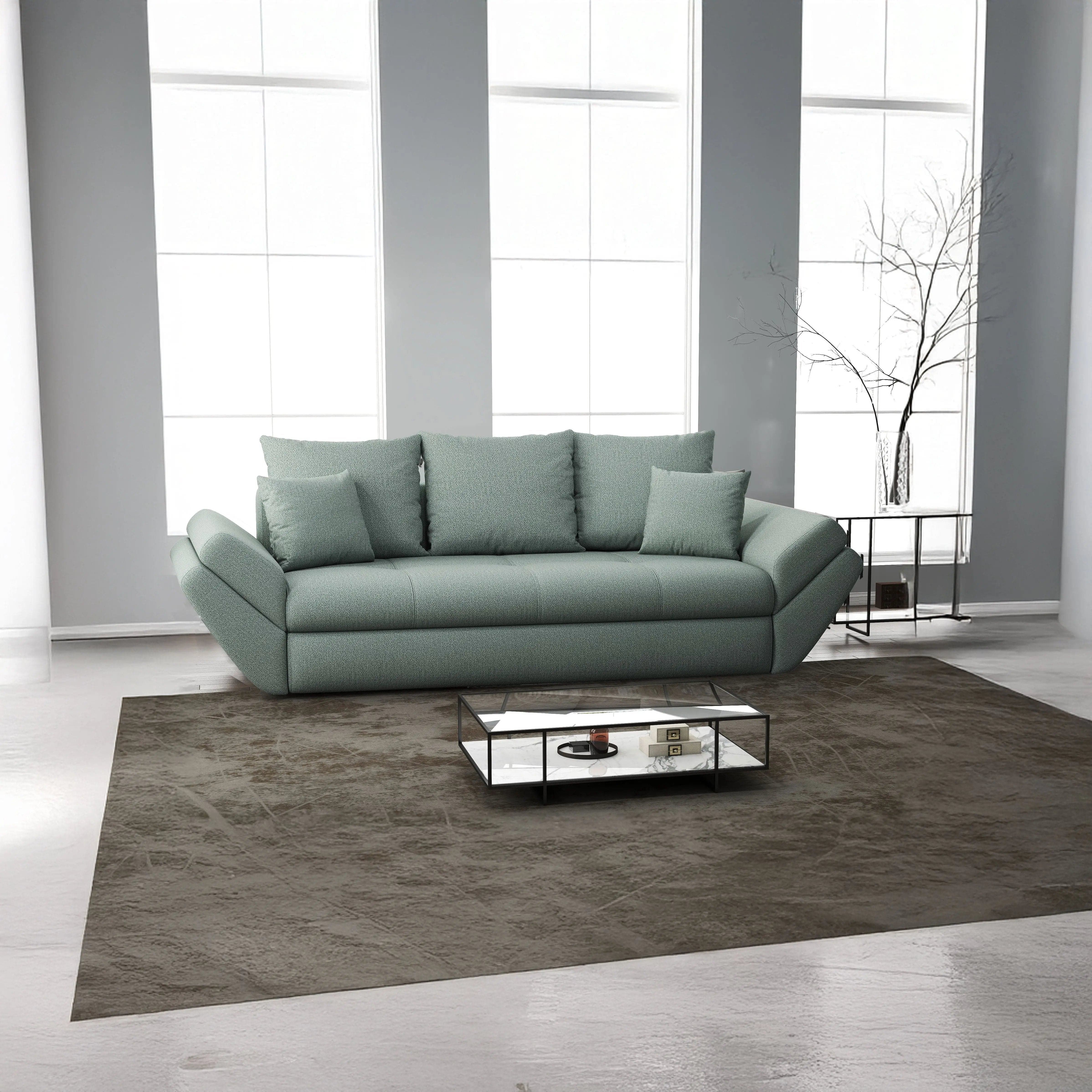 Canapea extensibilă dumonde cu ladă de depozitare si sezut confortabil din spuma HR, Loana Enjoy Mint 250x100 cm Fabrica