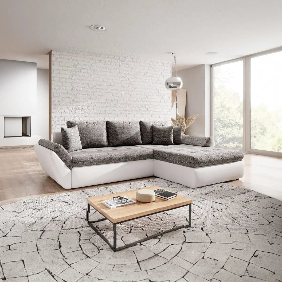 Dumonde kihúzható sarokgarnitúra tárolóval és kényelmes, nagy sűrűségű habszivacsból készült ülőfelülettel, Loana Magma White 275x185 cm