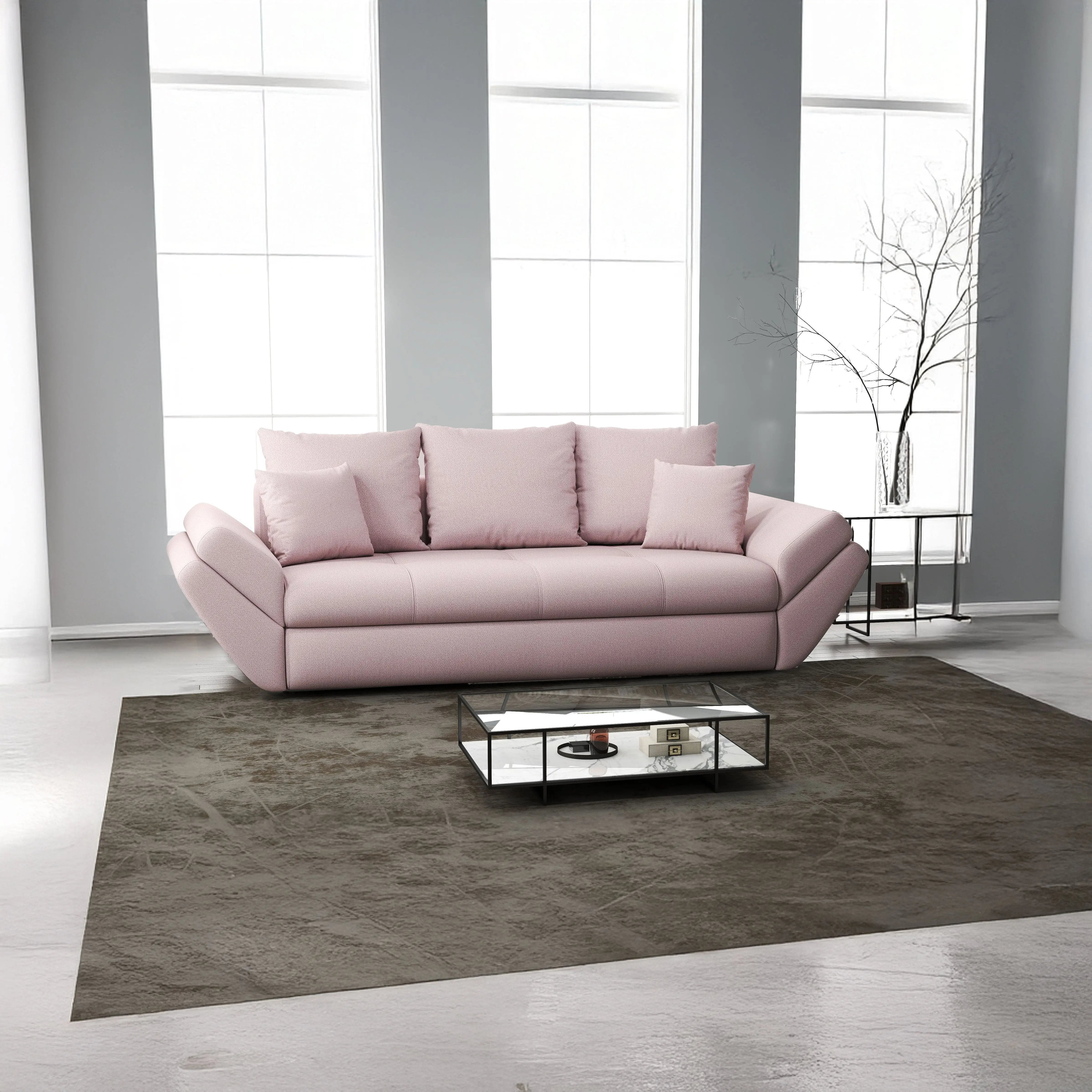 Canapea extensibilă dumonde cu ladă de depozitare si sezut confortabil din spuma HR, Loana Enjoy Flamingo 250x100 cm Fabrica