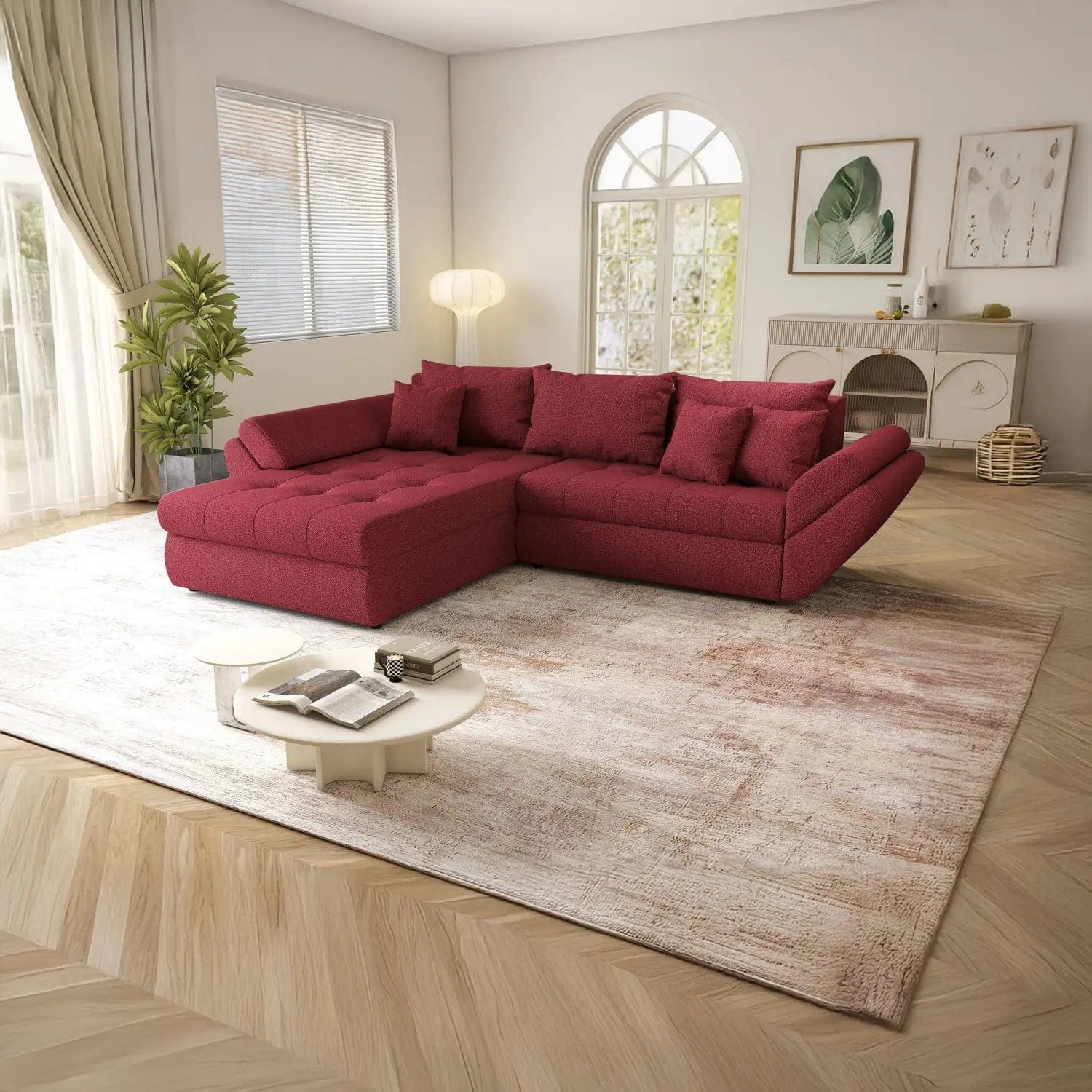 Colțar extensibil dumonde cu ladă de depozitare si sezut confortabil din spuma HR, Loana Bordoux 270x185 cm Fabrica