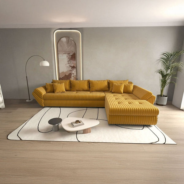 Dumonde kihúzható sarokgarnitúra tárolóval és kényelmes, nagy sűrűségű habszivacs ülőfelülettel, Loana XL Zoom Mustar II 335x185 cm