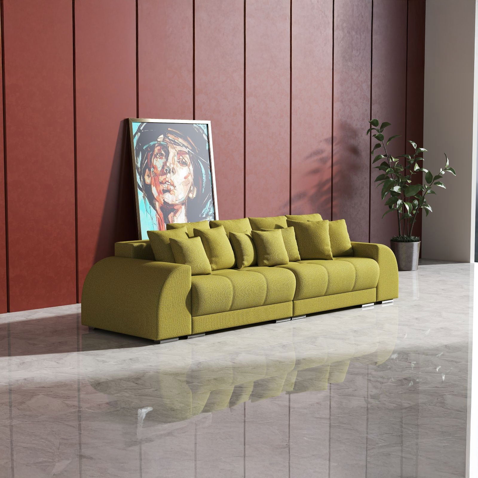 Canapea extensibilă dumonde cu 2 lăzi de depozitare si sezut confortabil din spuma HR, Verona Enjoy Green 310x100 cm Fabrica