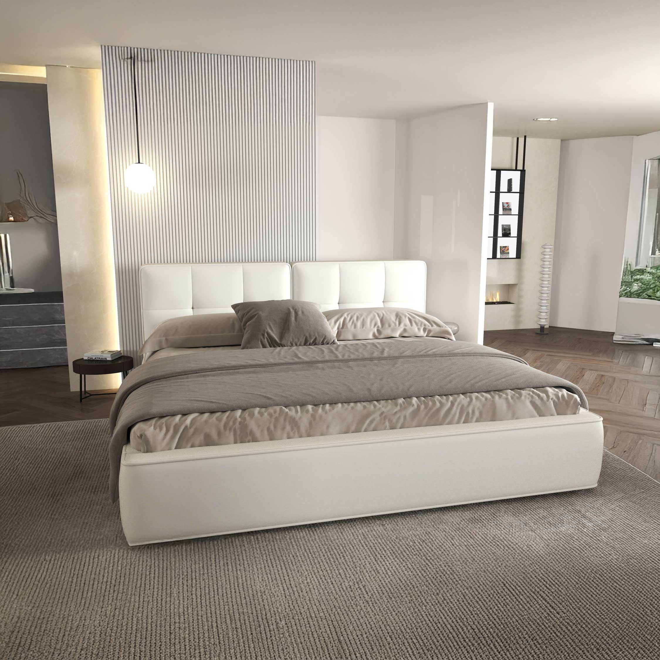 Dumonde kárpitozott ágy, bézs, Madrid 160x200 cm, felnyitható ágyráccsal, tárolóhellyel