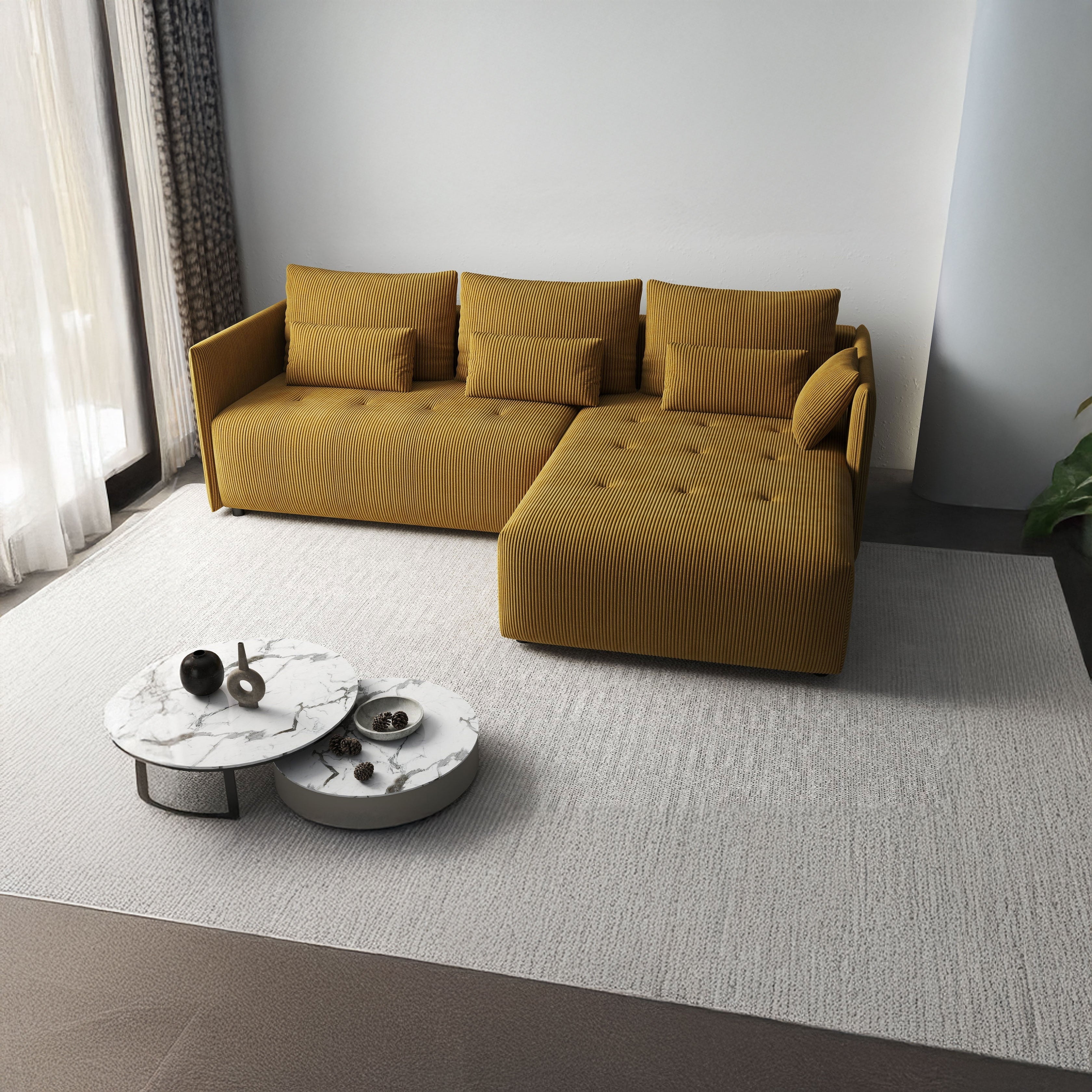 Colțar extensibil dumonde cu ladă de depozitare si sezut confortabil din spuma HR, Malta Zoom Mustar 235x185 cm Fabrica