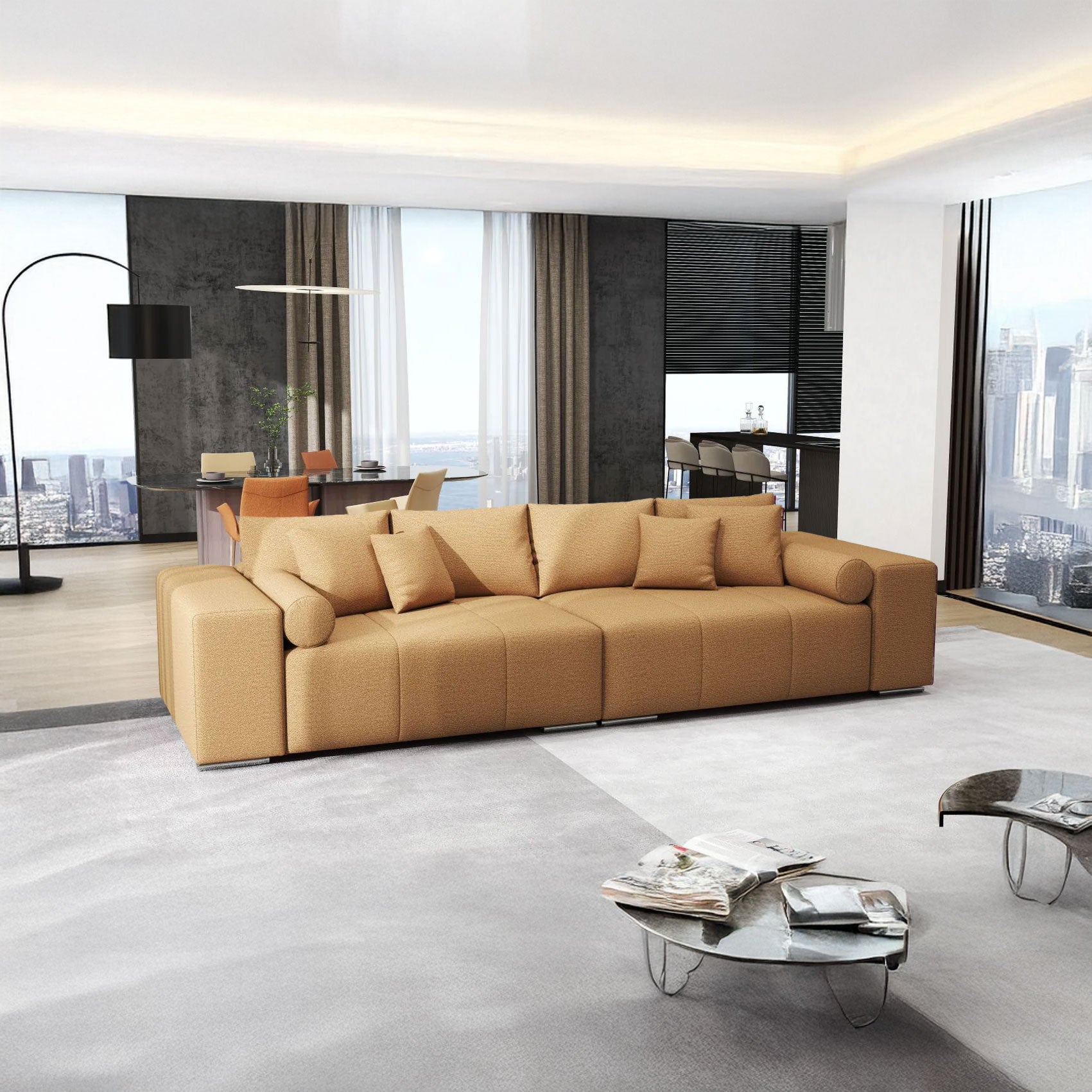 Canapea extensibilă dumonde cu ladă de depozitare si sezut confortabil din spuma HR, Marbela Enjoy Mango XXL 295x100 cm fabrica