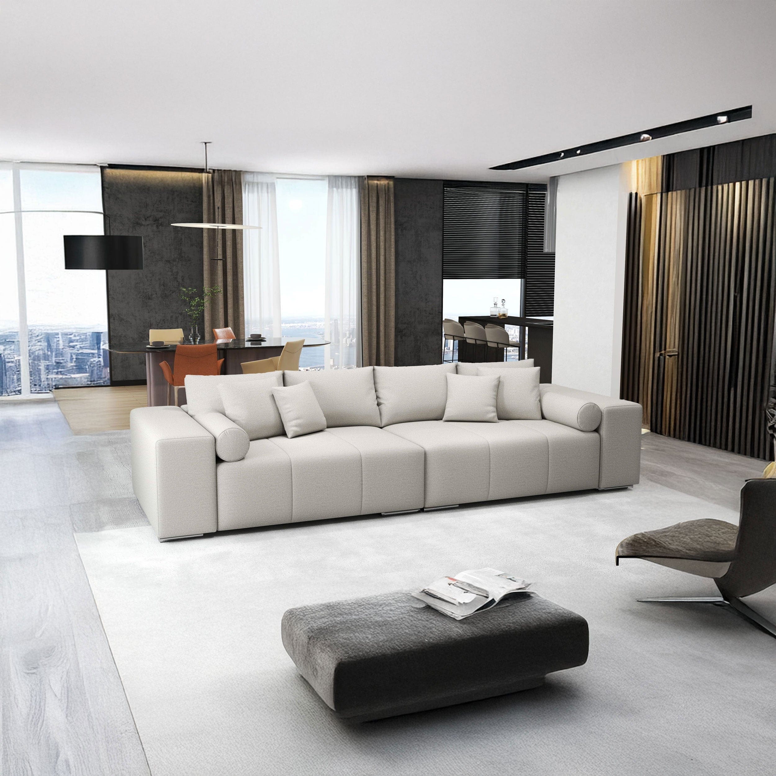 Canapea extensibilă dumonde cu ladă de depozitare si sezut confortabil din spuma HR, Marbela Enjoy Beige XXL 295x100 cm fabrica