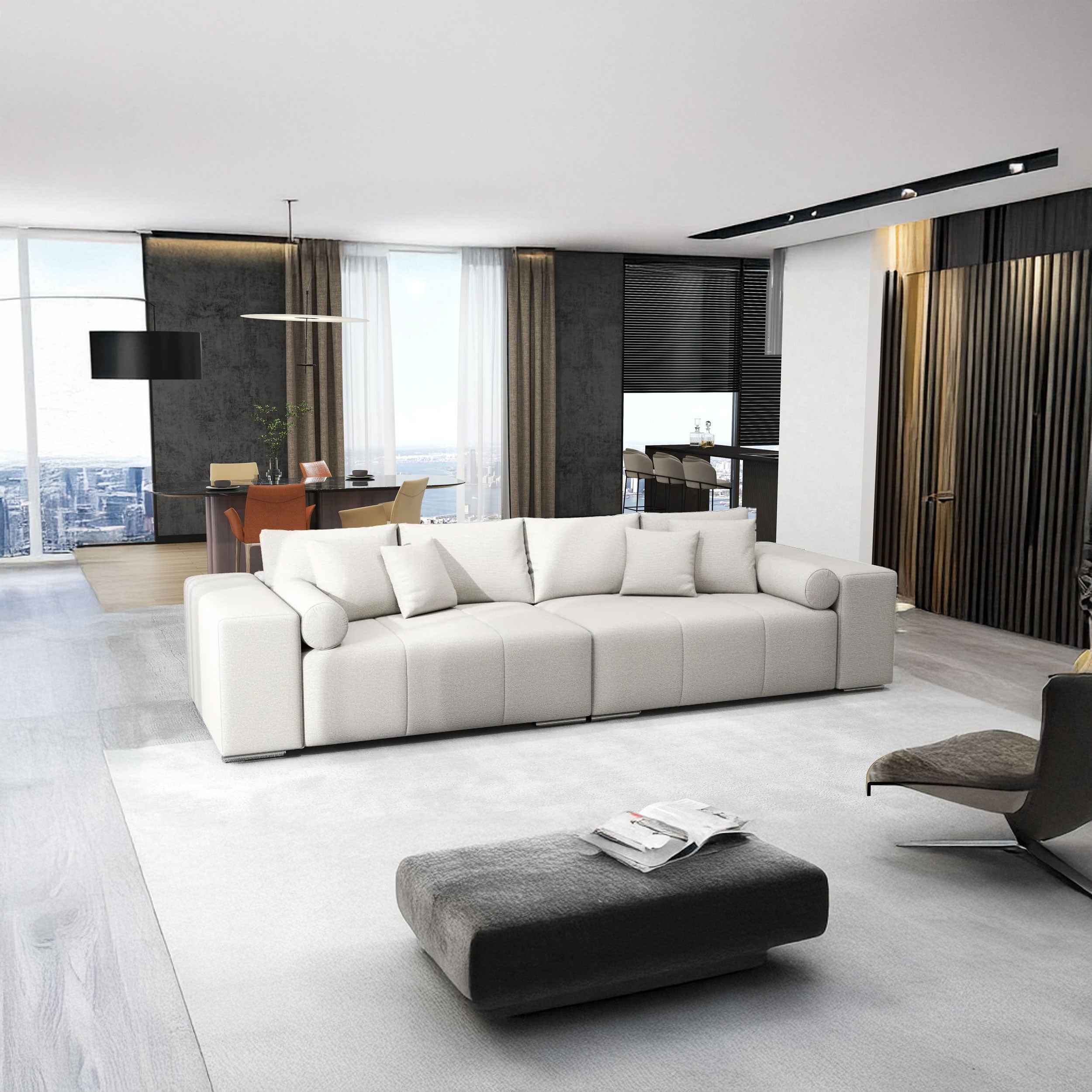 Canapea extensibilă dumonde cu ladă de depozitare si sezut confortabil din spuma HR, Marbela Enjoy Beige XXL 295x100 cm fabrica