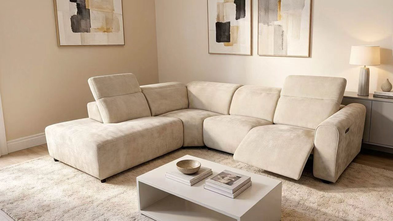 Colțar cu recliner electric și tetiere reglabile dumonde Leonidas 280x246 cm