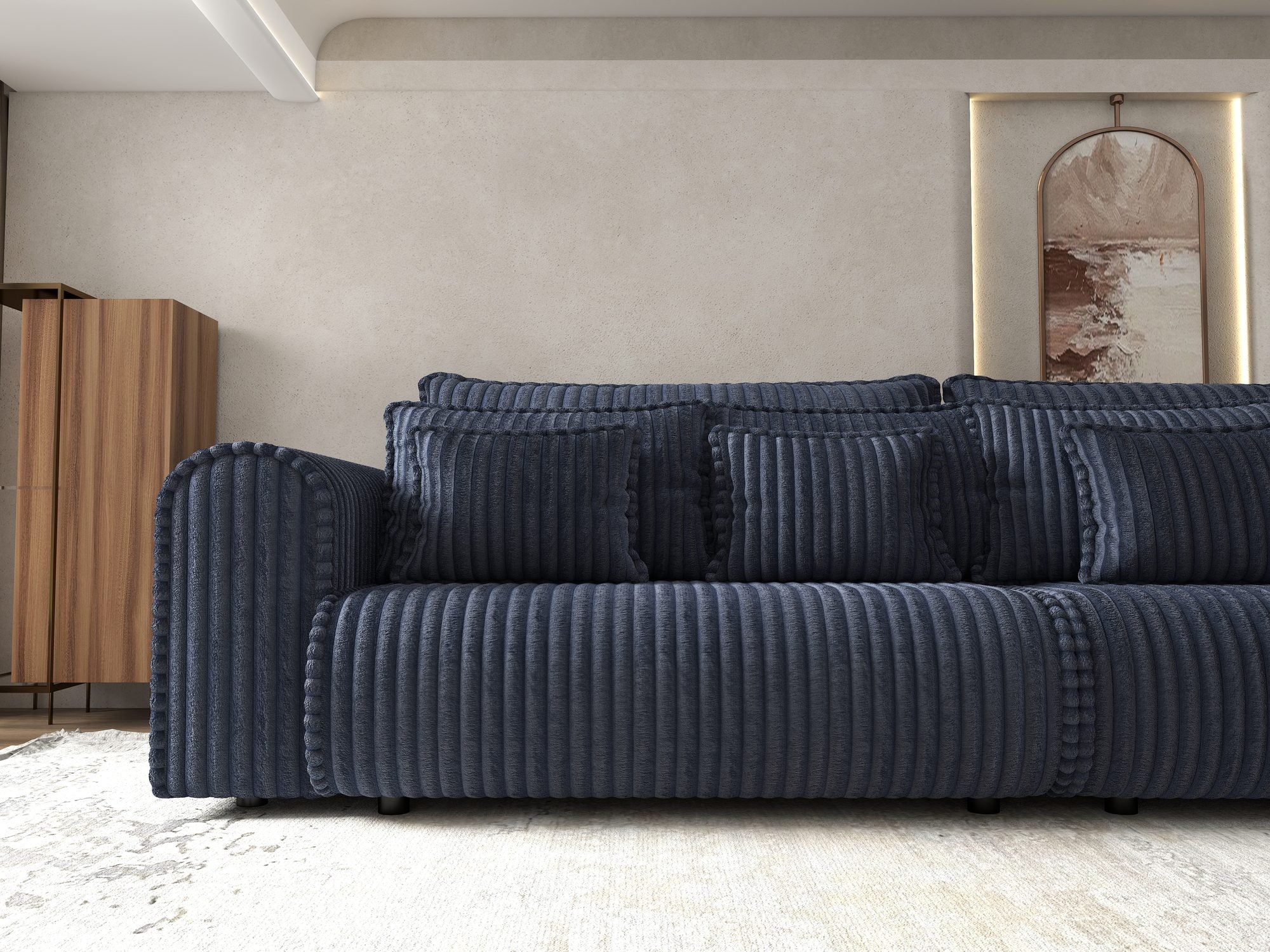 Canapea extensibilă dumonde cu ladă de depozitare si sezut confortabil din spuma high-density, Monaco Tilia Albastru 300x130 cm